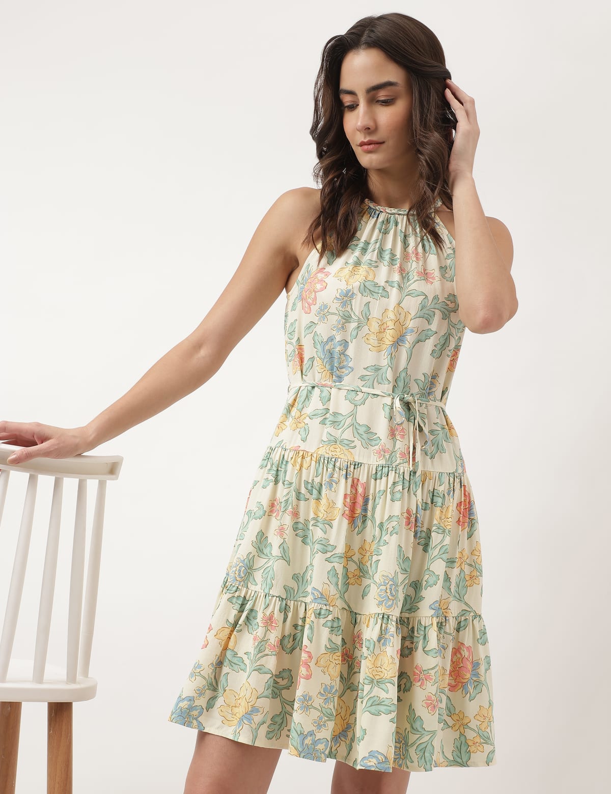 

Marks & Spencer Printed Halter Neck Regular Tiered Dress (FEMALE, IVORY MIX, 10)