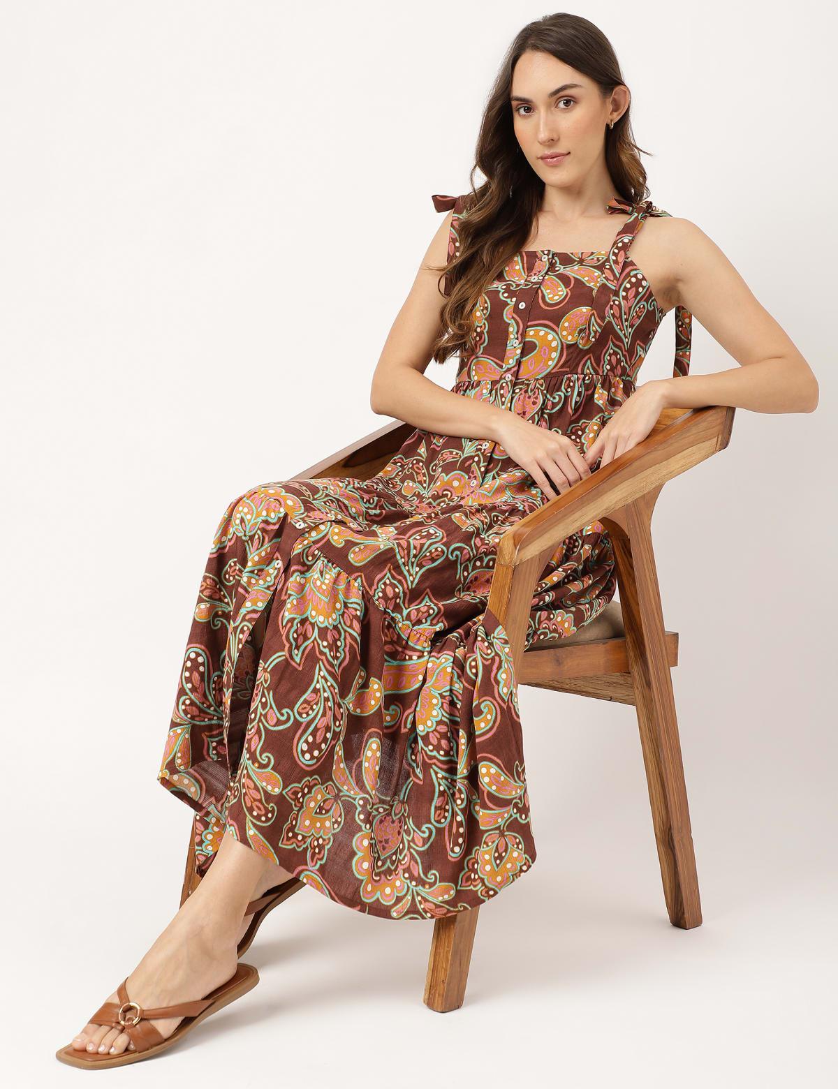 

Marks & Spencer Printed Fit & Flared Maxi Dress (FEMALE, BROWN MIX, 10)