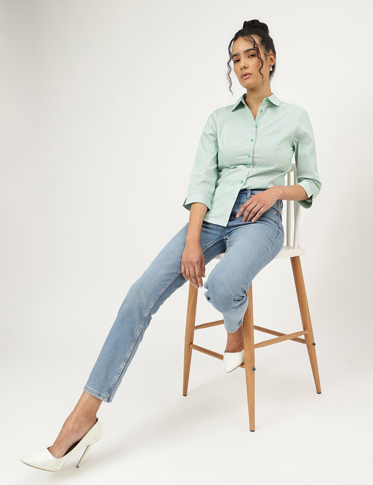 

Marks & Spencer Striped Spread Collar Shirt (FEMALE, GREEN MIX, 10)