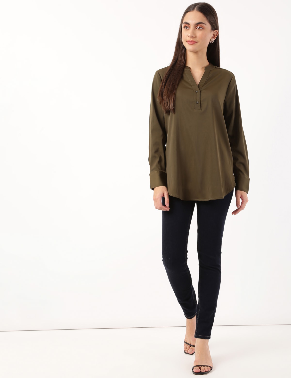 

Marks & Spencer Satin Mandarin Collar Top (FEMALE, DARK KHAKI, 6)