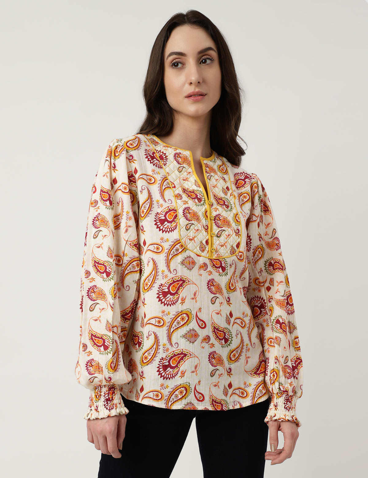 

Marks & Spencer Pure Cotton Paisley Print Round Neck Blouse (FEMALE, MULTI, 12)