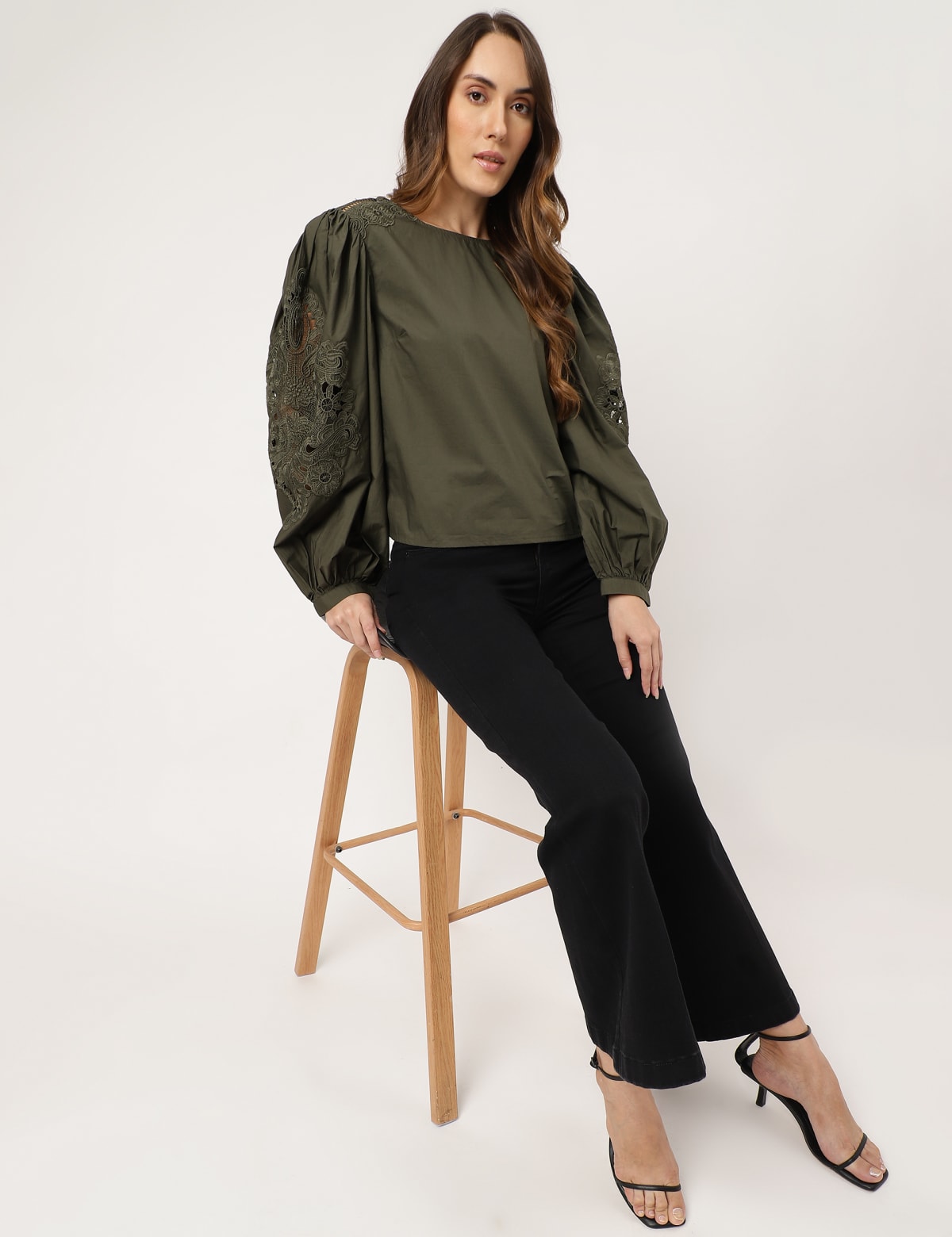 

Marks & Spencer Lace Balloon Sleeves Blouse (FEMALE, OLIVE, 12)