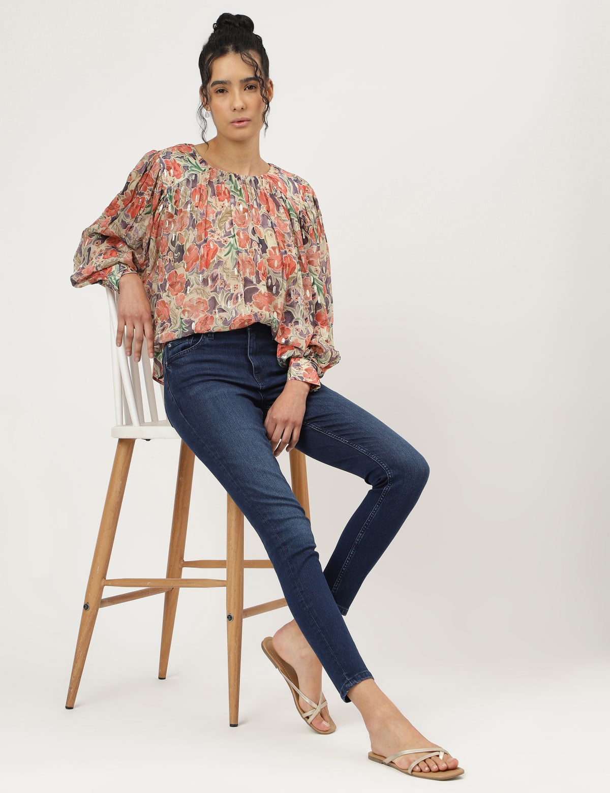

Marks & Spencer Printed Round Neck Bishop Sleeves Blouse (FEMALE, PEACH MIX, 20)