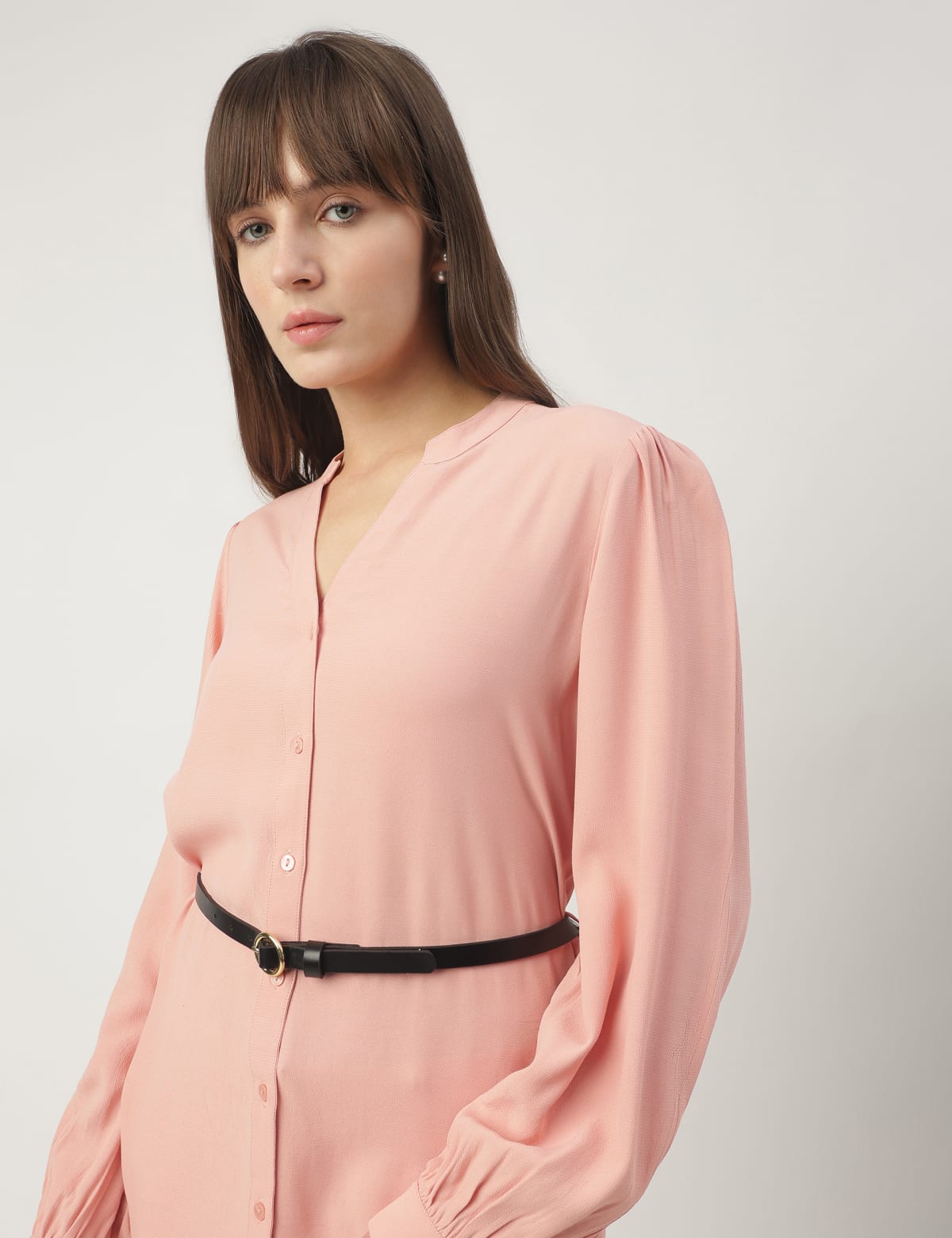 

Marks & Spencer Mandarin Collar Full Sleeves Top with Belt (FEMALE, ROSE, 16)