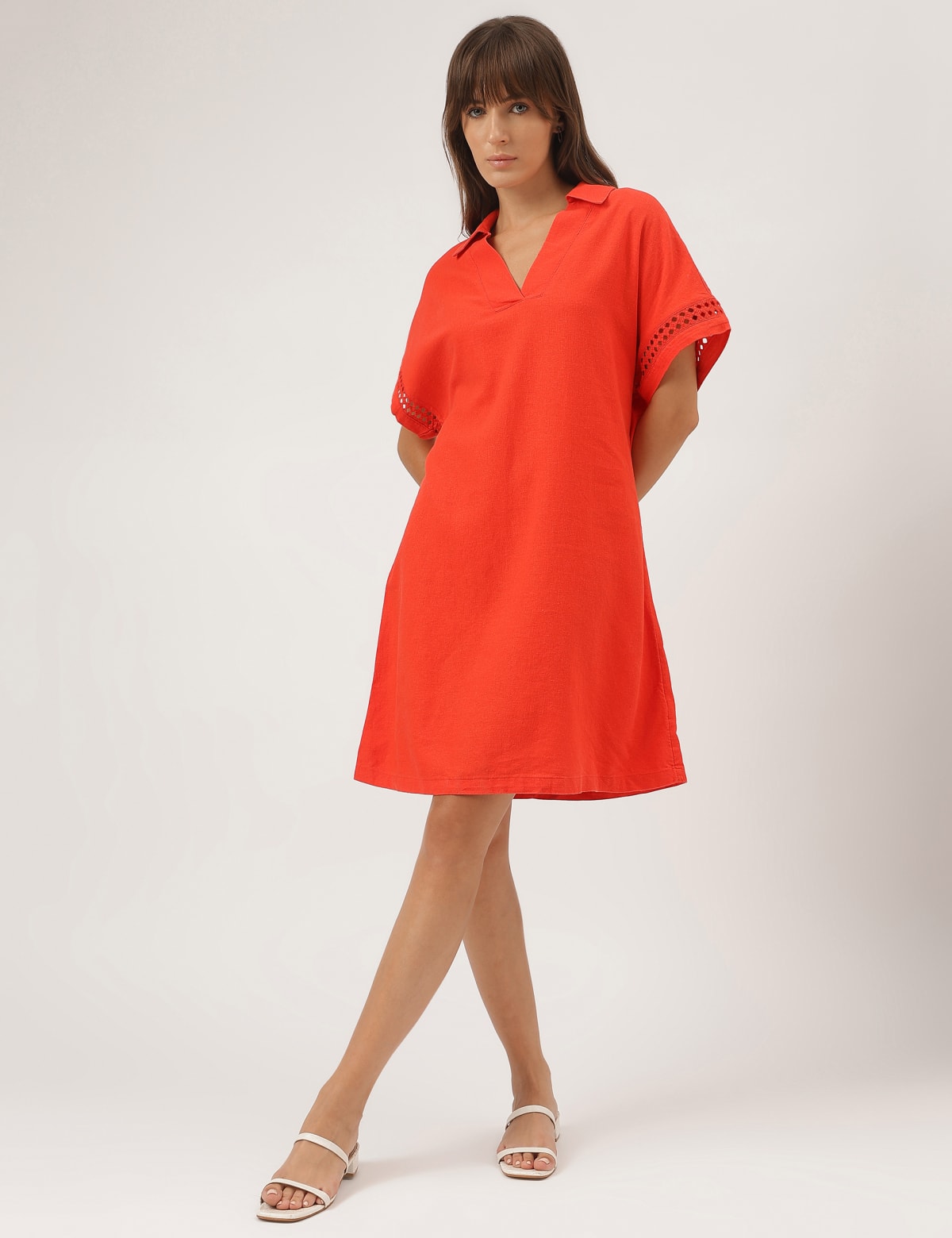 

Marks & Spencer Short Sleeves Plain Midi Dress (FEMALE, FLAME, 8)