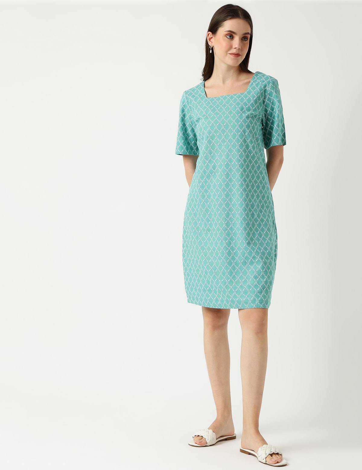 

Marks & Spencer Linen Mix Printed Square Neck Dress (FEMALE, IVORY MIX, 10)