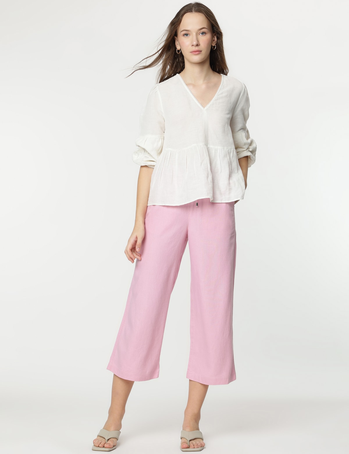 

Marks & Spencer Linen Mix Plain Wide Leg Trousers (FEMALE, ROSE PINK, 20-REG)