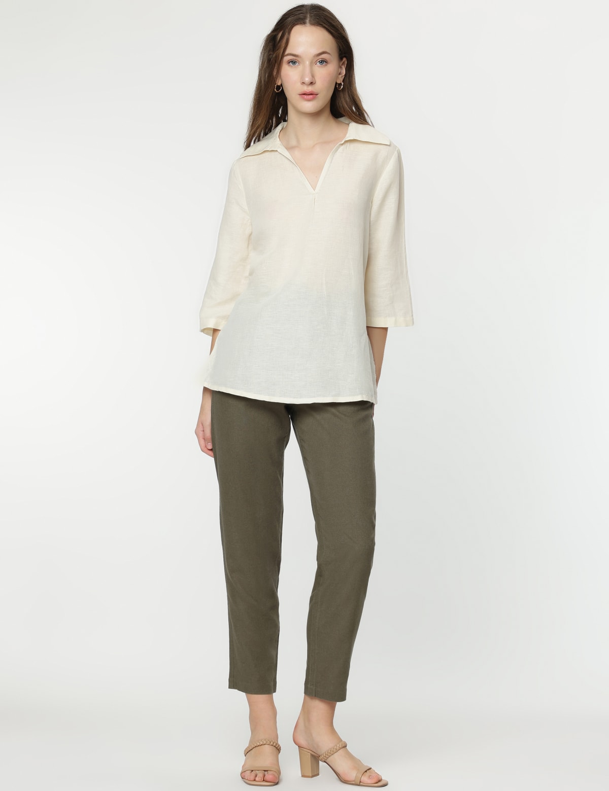 

Marks & Spencer Linen Mix Plain Straight Leg Trousers (FEMALE, HUNTER GREEN, 12-REG)
