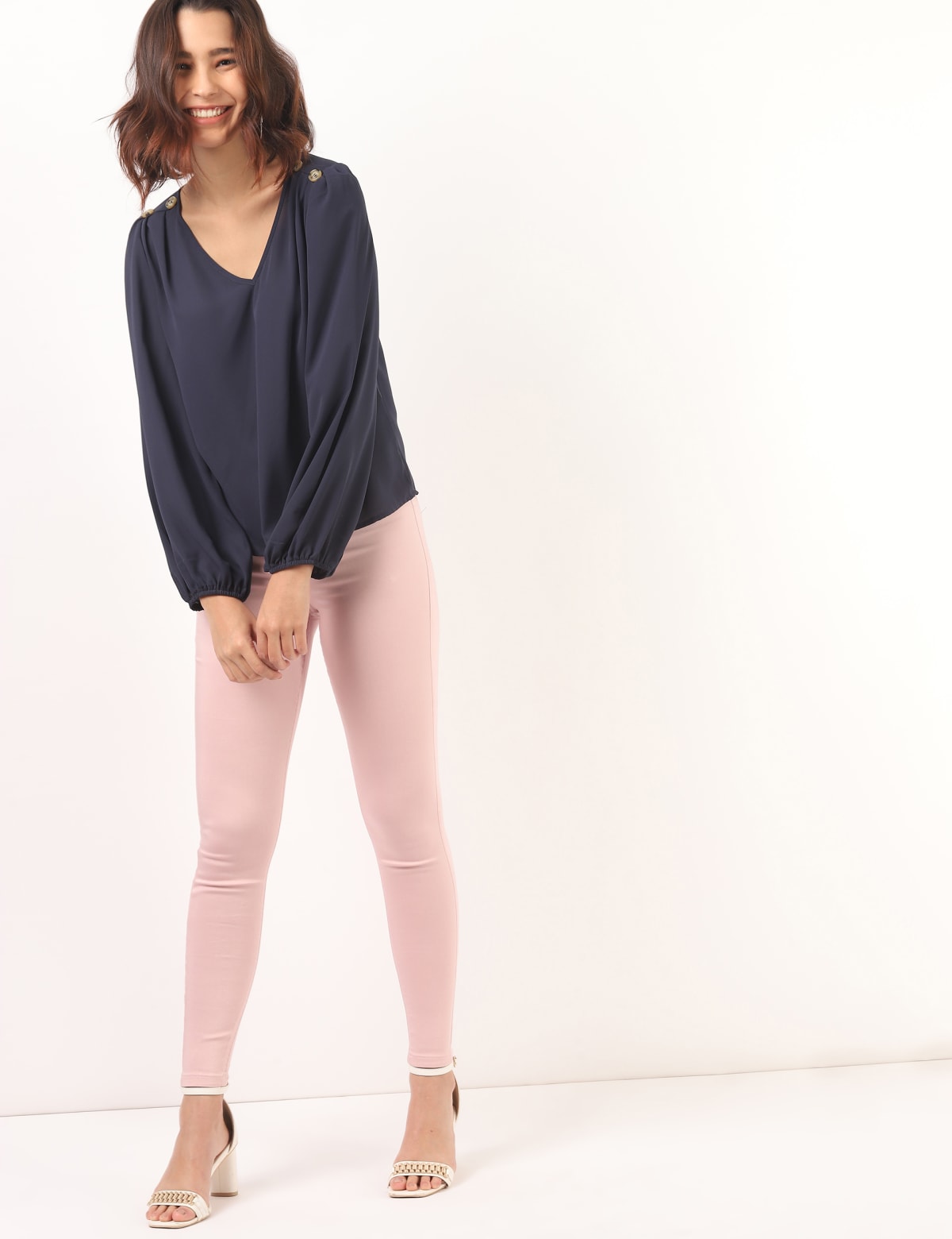 

Marks & Spencer Cotton Mix Plain Skinny Fit Trouser (FEMALE, DUSTED PINK, 8-REG)
