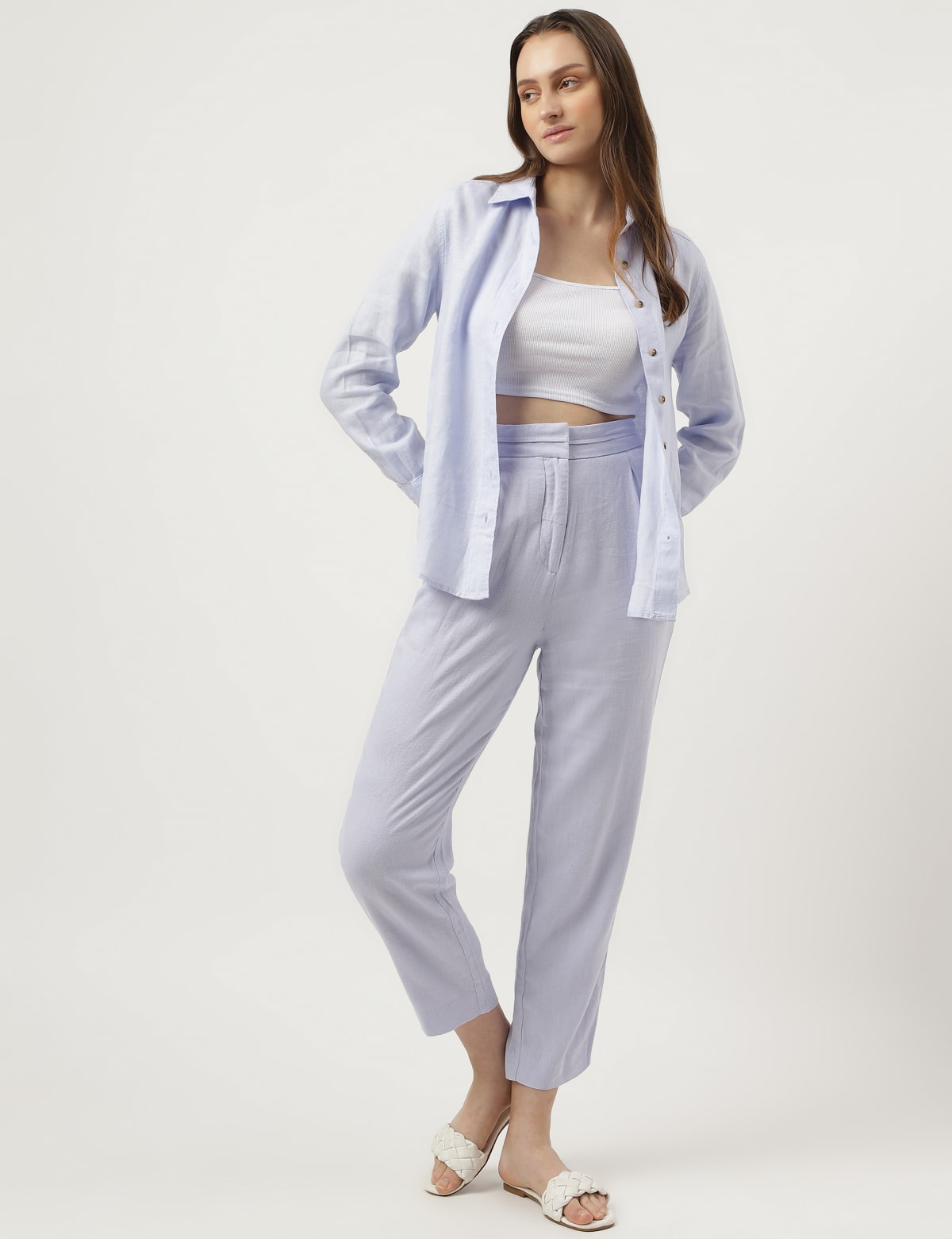 

Marks & Spencer Linen Mix Plain Straight Leg Trouser (FEMALE, VIOLET, 18-REG)