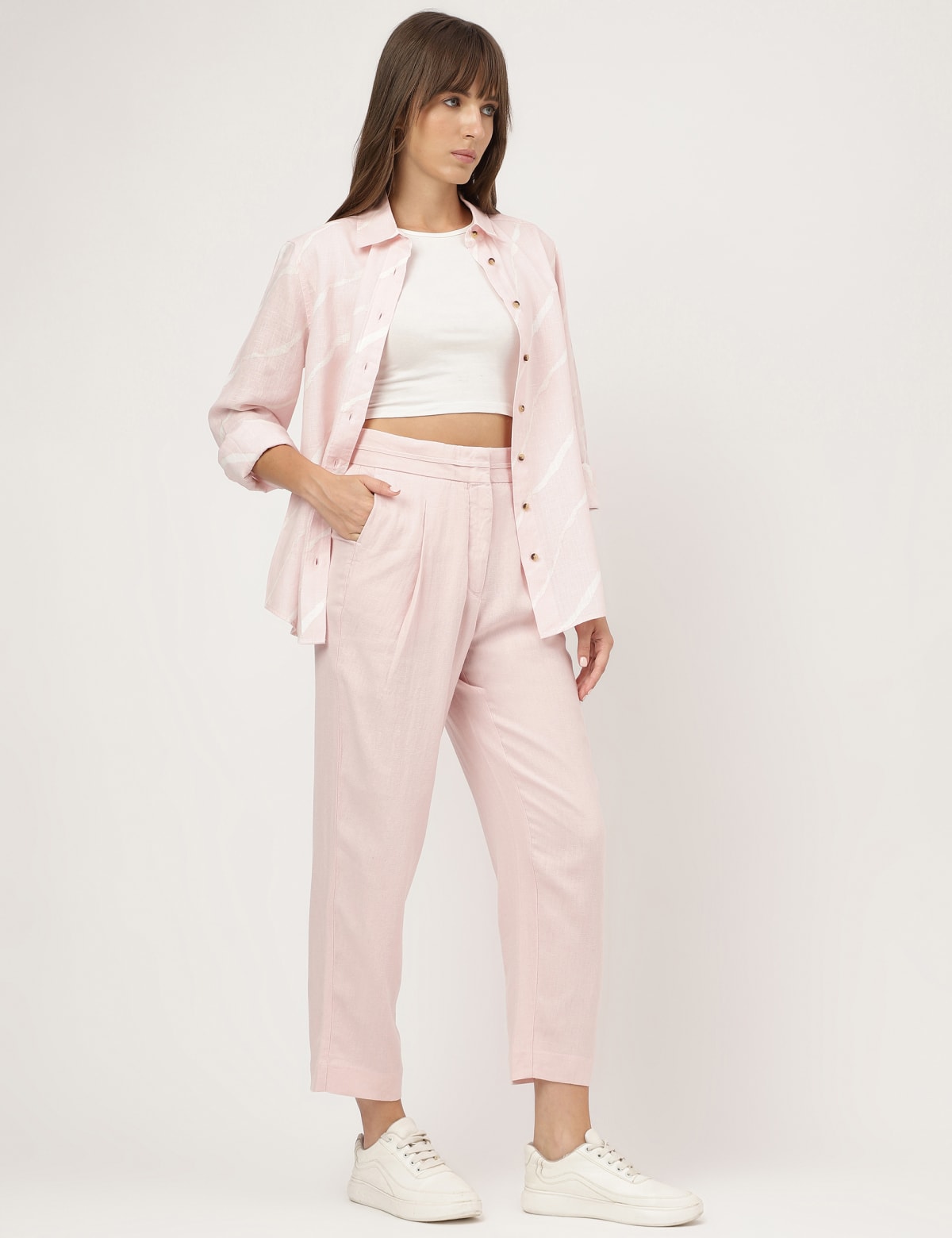 

Marks & Spencer Linen Mix Plain Straight Leg Trousers (FEMALE, PINK SHELL, 6-REG)