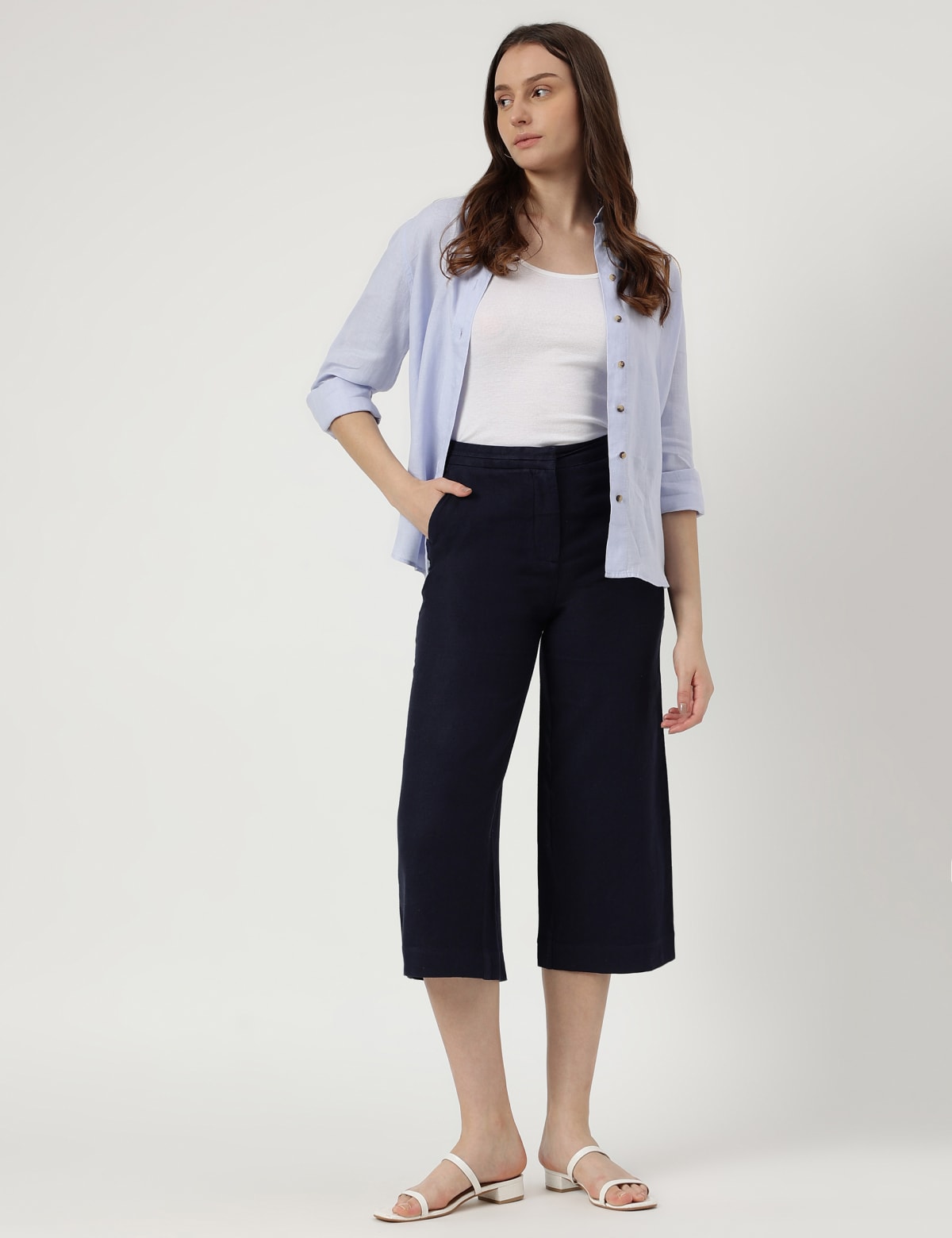 

Marks & Spencer Linen Mix Plain Wide Leg Trousers (FEMALE, NAVY, 8)