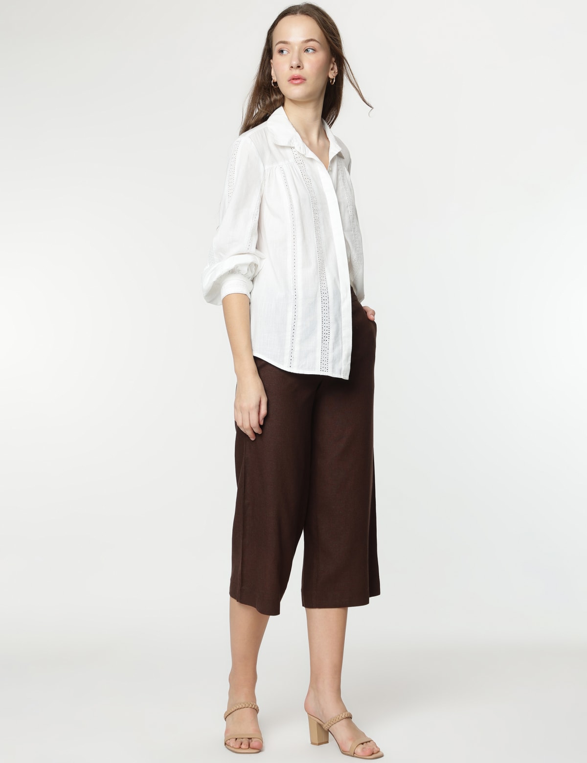 

Marks & Spencer Linen Mix Plain Wide Leg Trousers (FEMALE, DARK CHOCOLATE, 14)