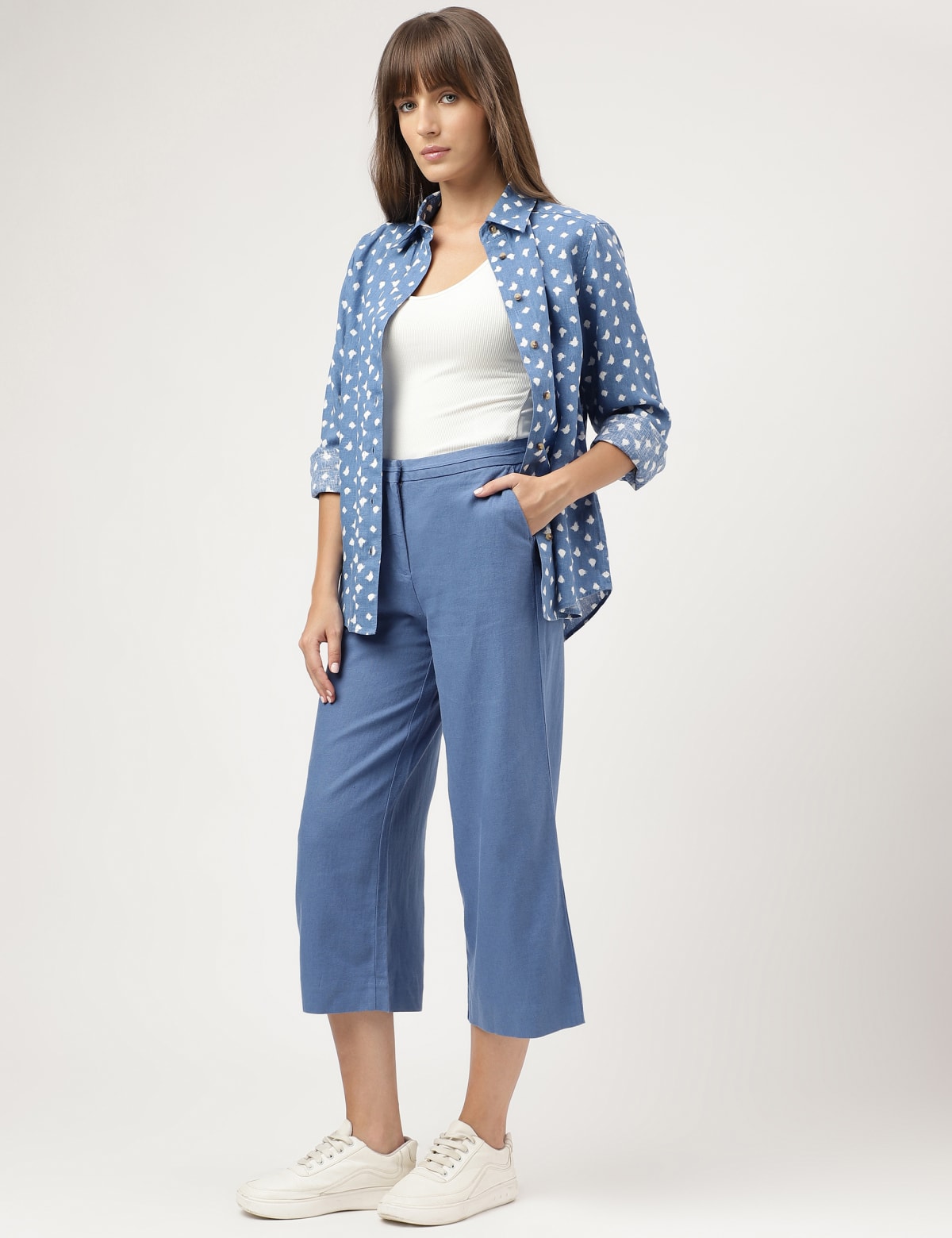 

Marks & Spencer Linen Mix Plain Wide Leg Trousers (FEMALE, INDIGO, 10)