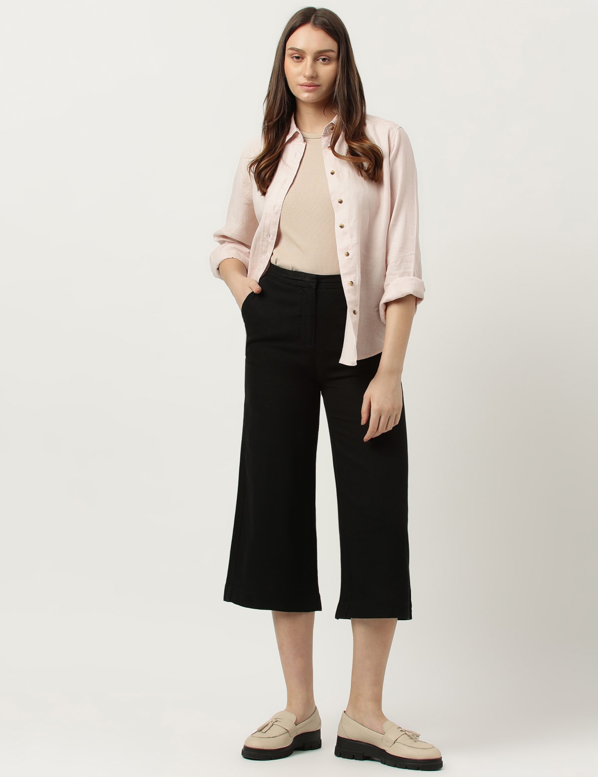 

Marks & Spencer Linen Mix Plain Wide Leg Trousers (FEMALE, BLACK, 10)