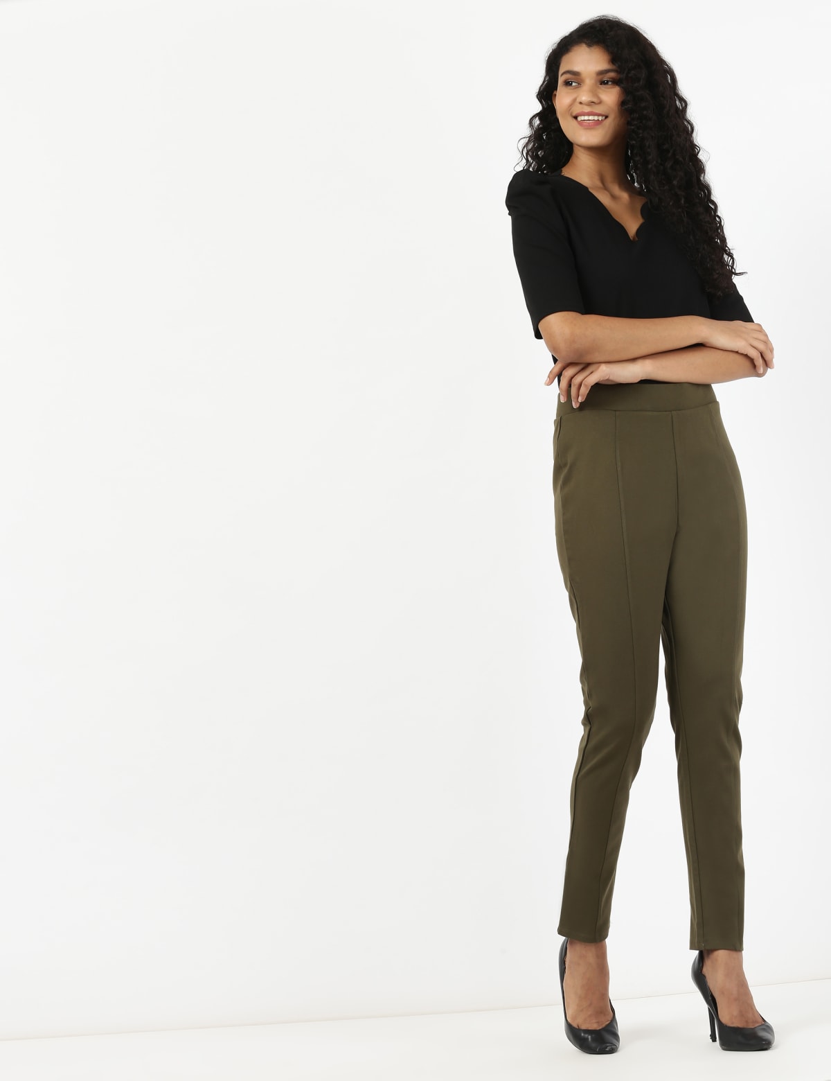 

Marks & Spencer Viscose Mix Plain Skinny Treggings (FEMALE, DARK KHAKI, 12-REG)