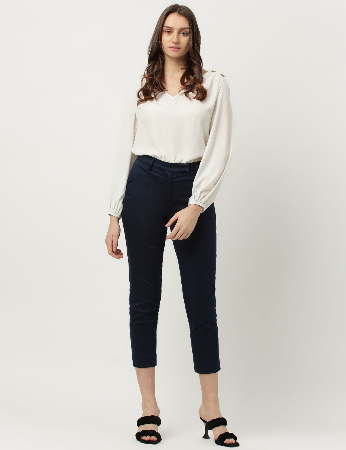 

Marks & Spencer Cotton Rich Plain Straight Leg Trousers (FEMALE, DARK NAVY, 10-REG)