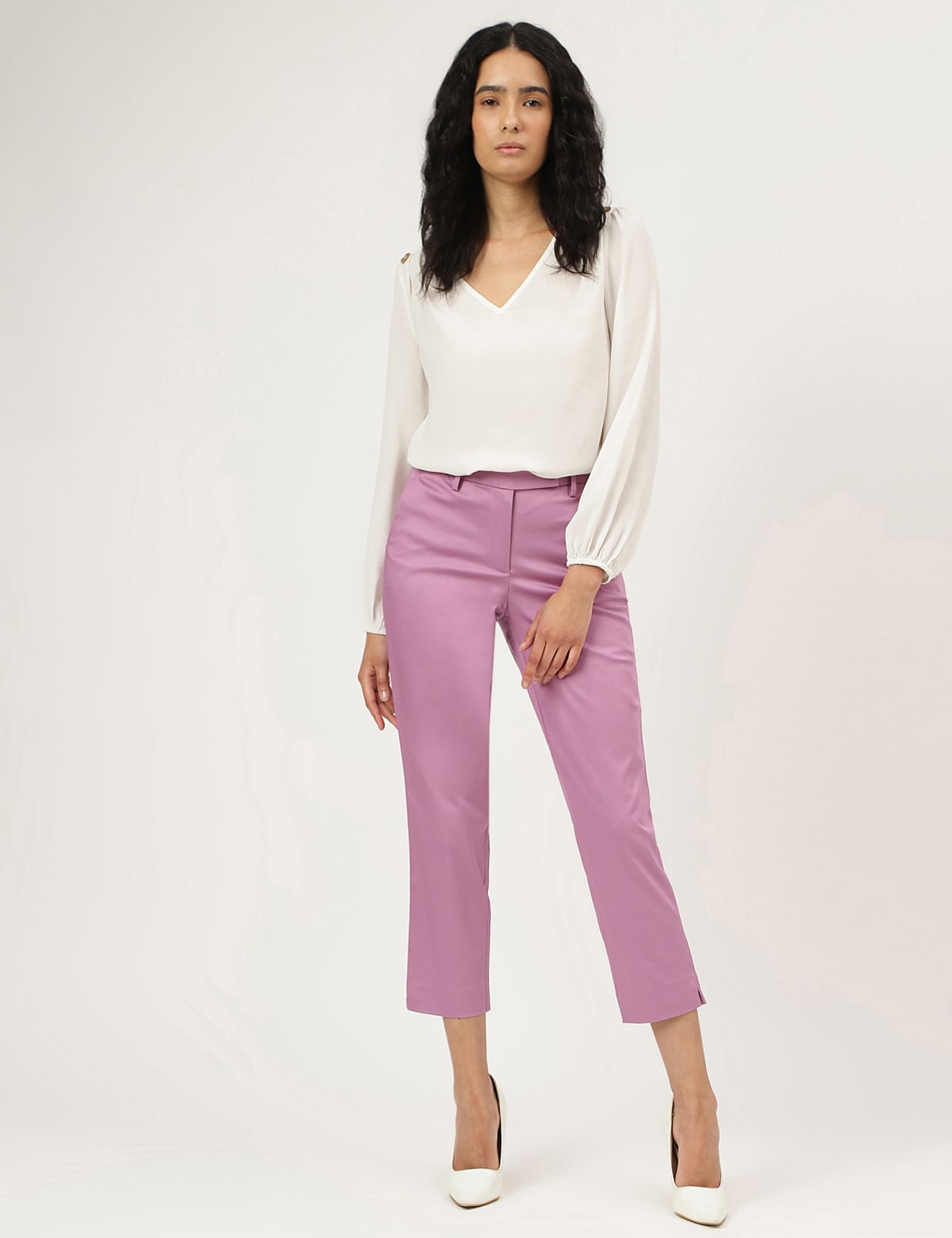 

Marks & Spencer Cotton Rich Plain Straight Leg Trousers (FEMALE, HEATHER, 16-REG)