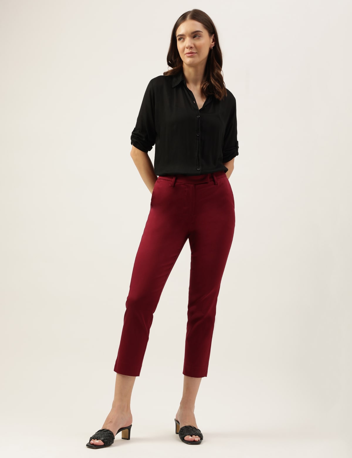 

Marks & Spencer Cotton Rich Plain Straight Leg Trouser (FEMALE, CRANBERRY, 10-REG)