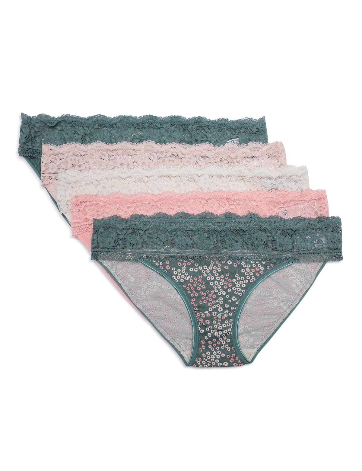 

Marks & Spencer Pack of 5 Printed Lace Trim Knickers (FEMALE, WILLOW GREEN, 8)