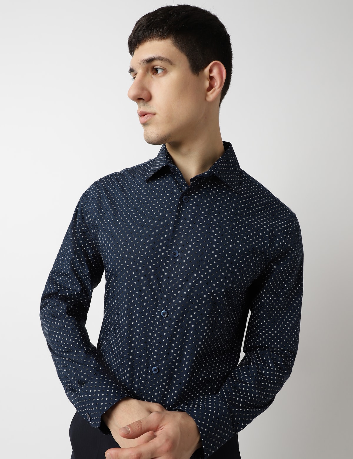 

Marks & Spencer Slim Fit Cotton Rich Printed Shirt (MALE, NAVY MIX, 16)