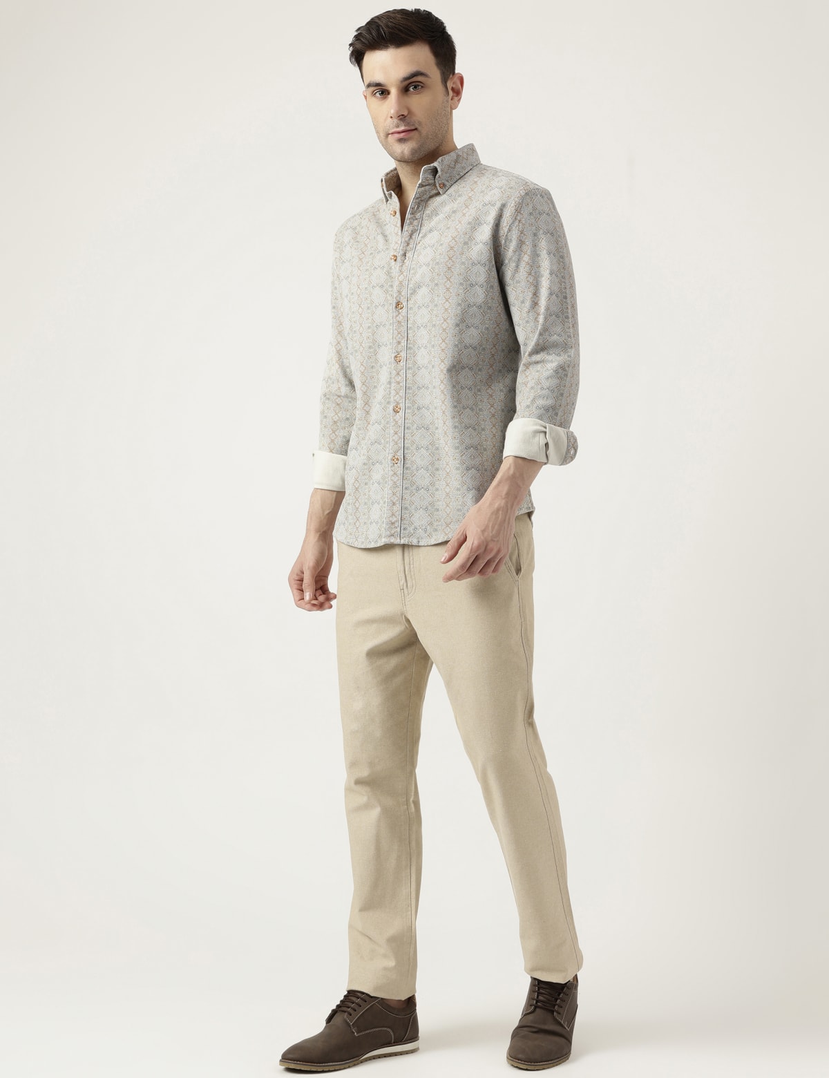 

Marks & Spencer Cotton Relaxed Fit Printed Shirt (MALE, BEIGE MIX, S)