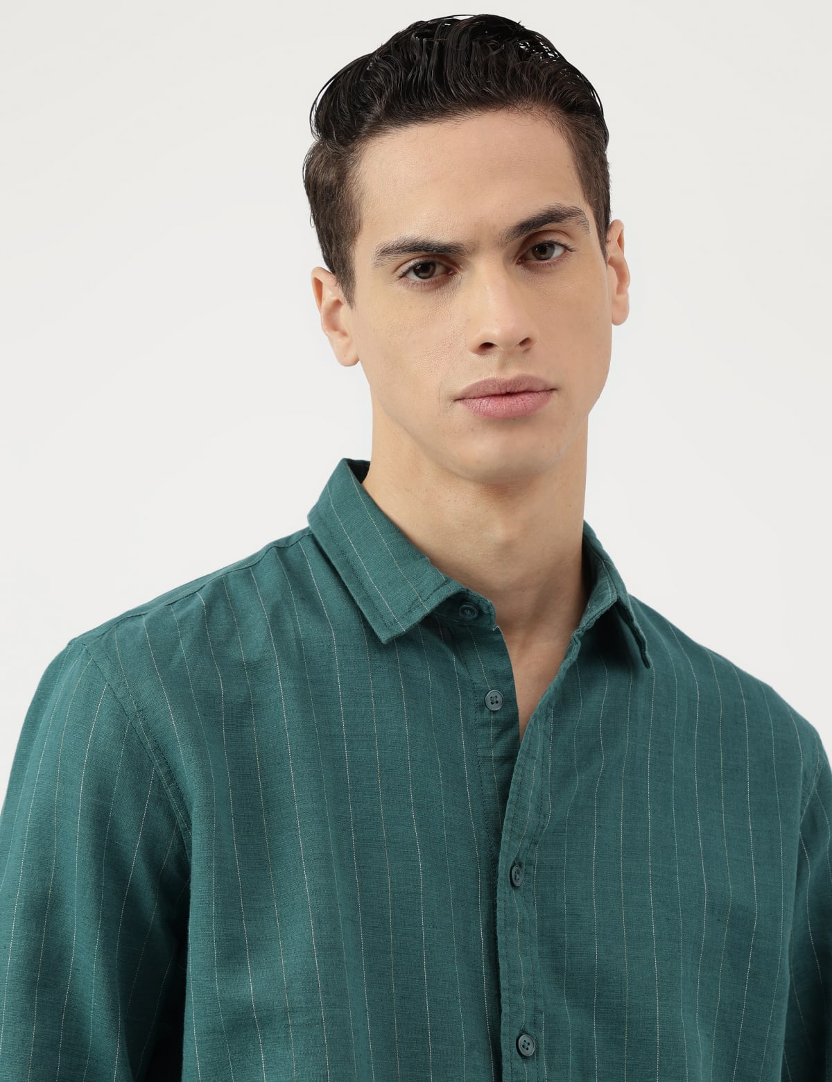 

Marks & Spencer Relaxed Fit Linen Mix Stripes Shirt (MALE, TEAL MIX, M)