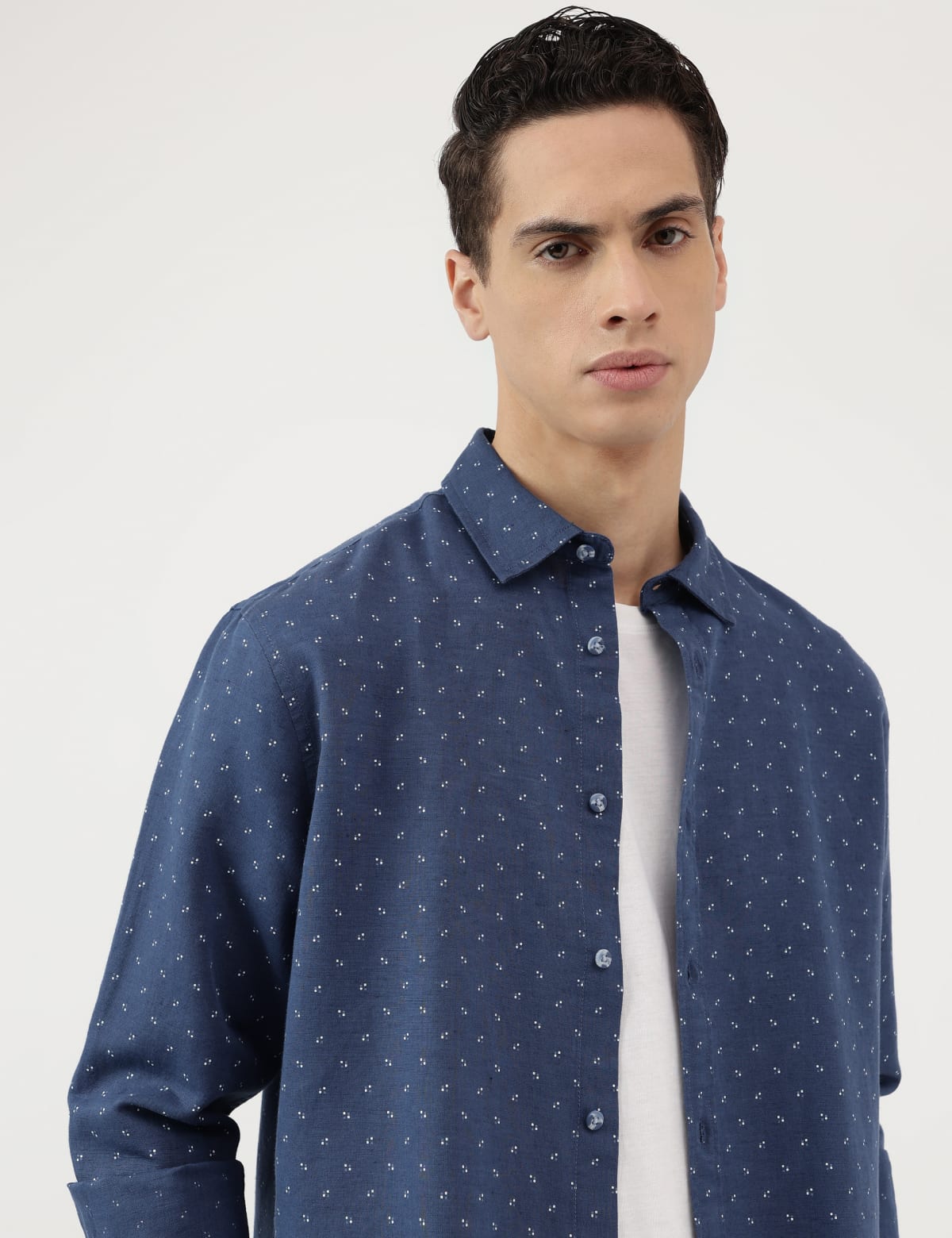 

Marks & Spencer Relaxed Fit Linen Mix Printed Shirt (MALE, NAVY MIX, M)