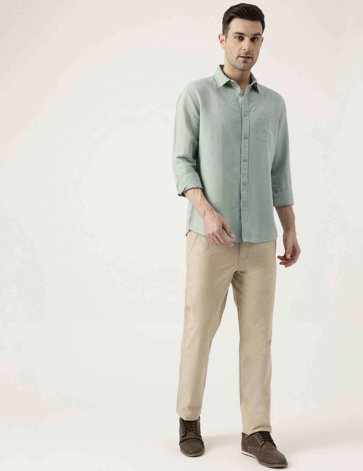 

Marks & Spencer Relaxed Fit Solid Full Sleeves Shirt (MALE, SAGE GREEN, XXXL)