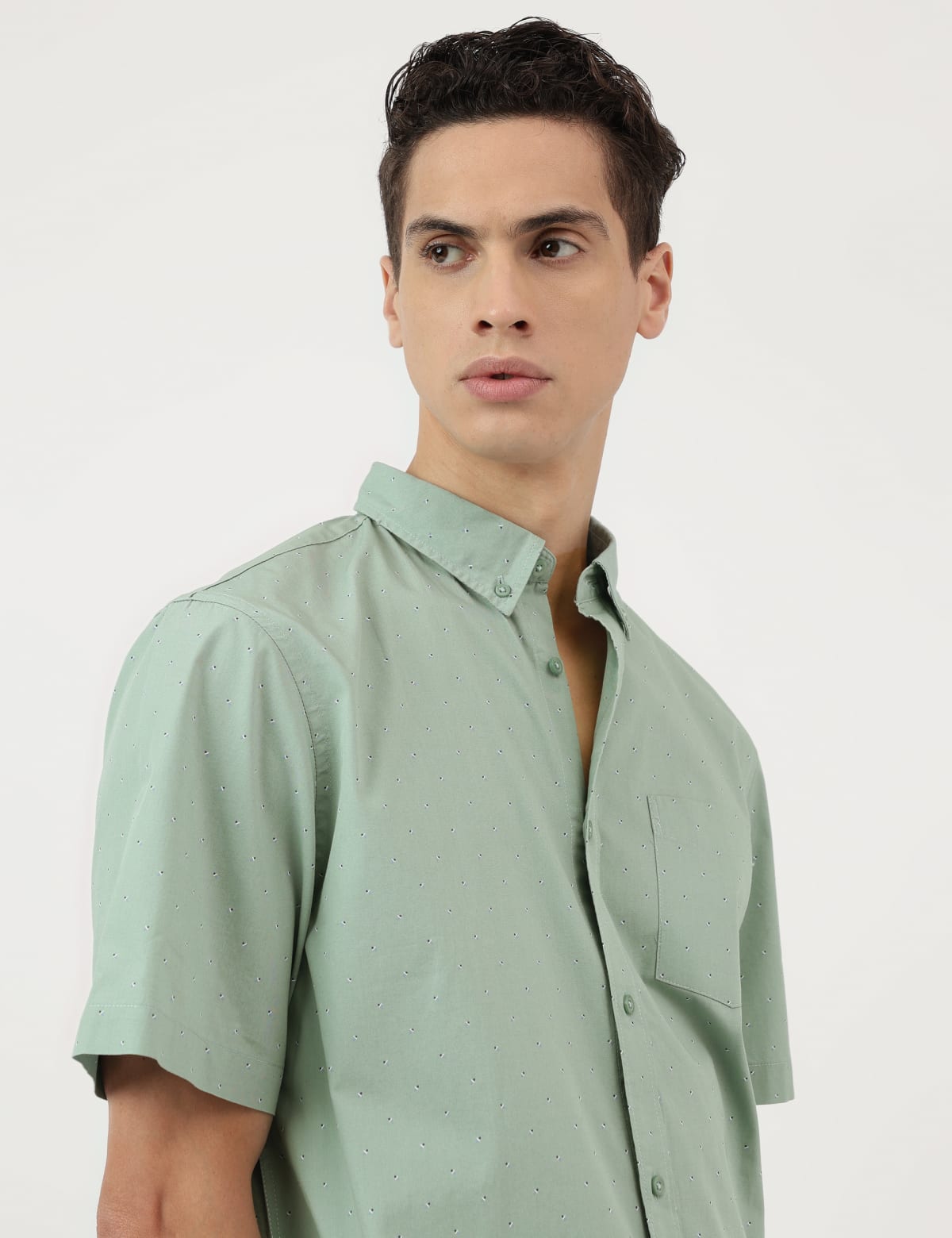 

Marks & Spencer Pure Cotton Button Down Collar Shirt (MALE, GREEN, XXL)