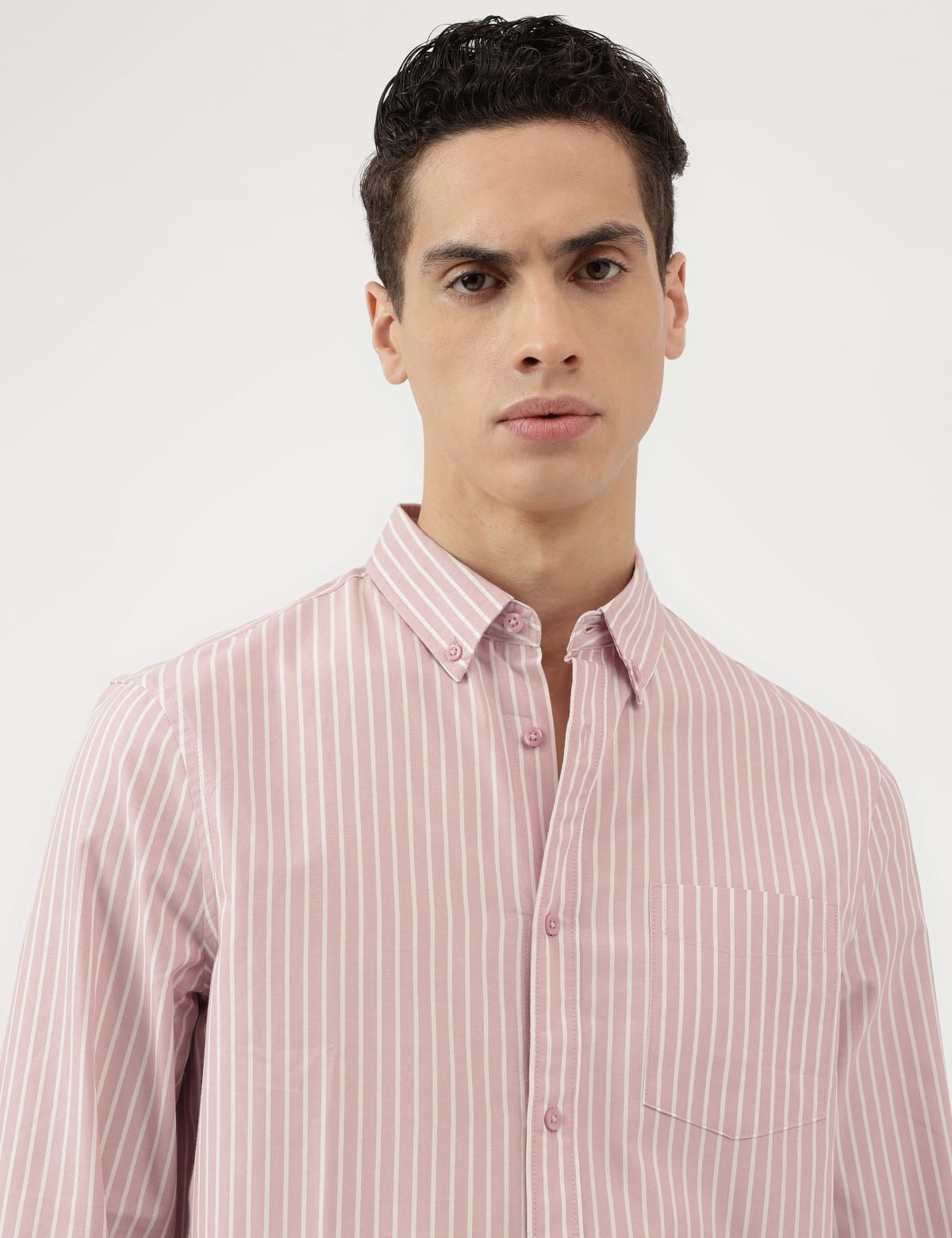 

Marks & Spencer Pure Cotton Stripes Button Down Shirt (MALE, PINK MIX, L)