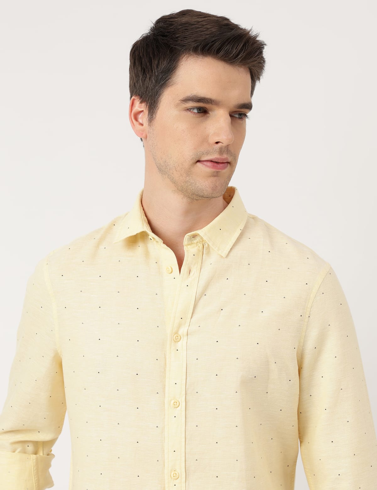 

Marks & Spencer Linen Blend Micro Spread Collar Shirt (MALE, YELLOW MIX, S)