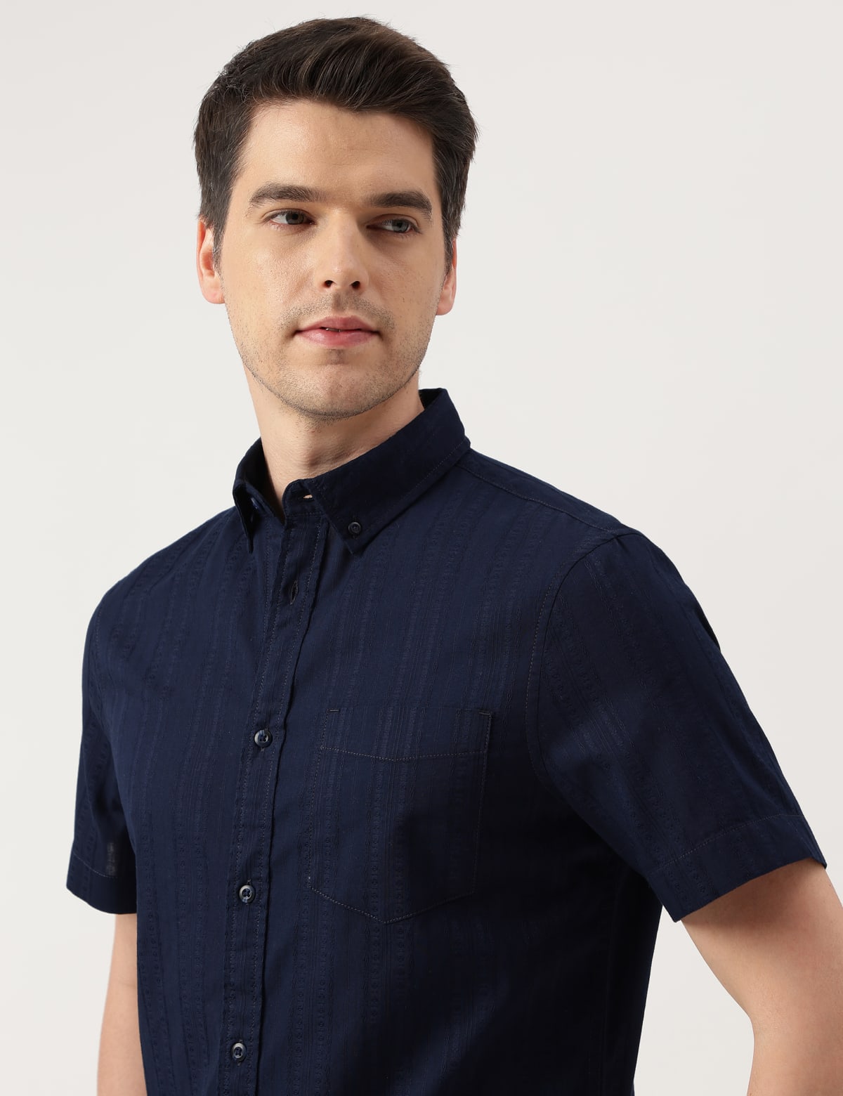 

Marks & Spencer Pure Cotton Stripes Button Down Shirt (MALE, NAVY, M)