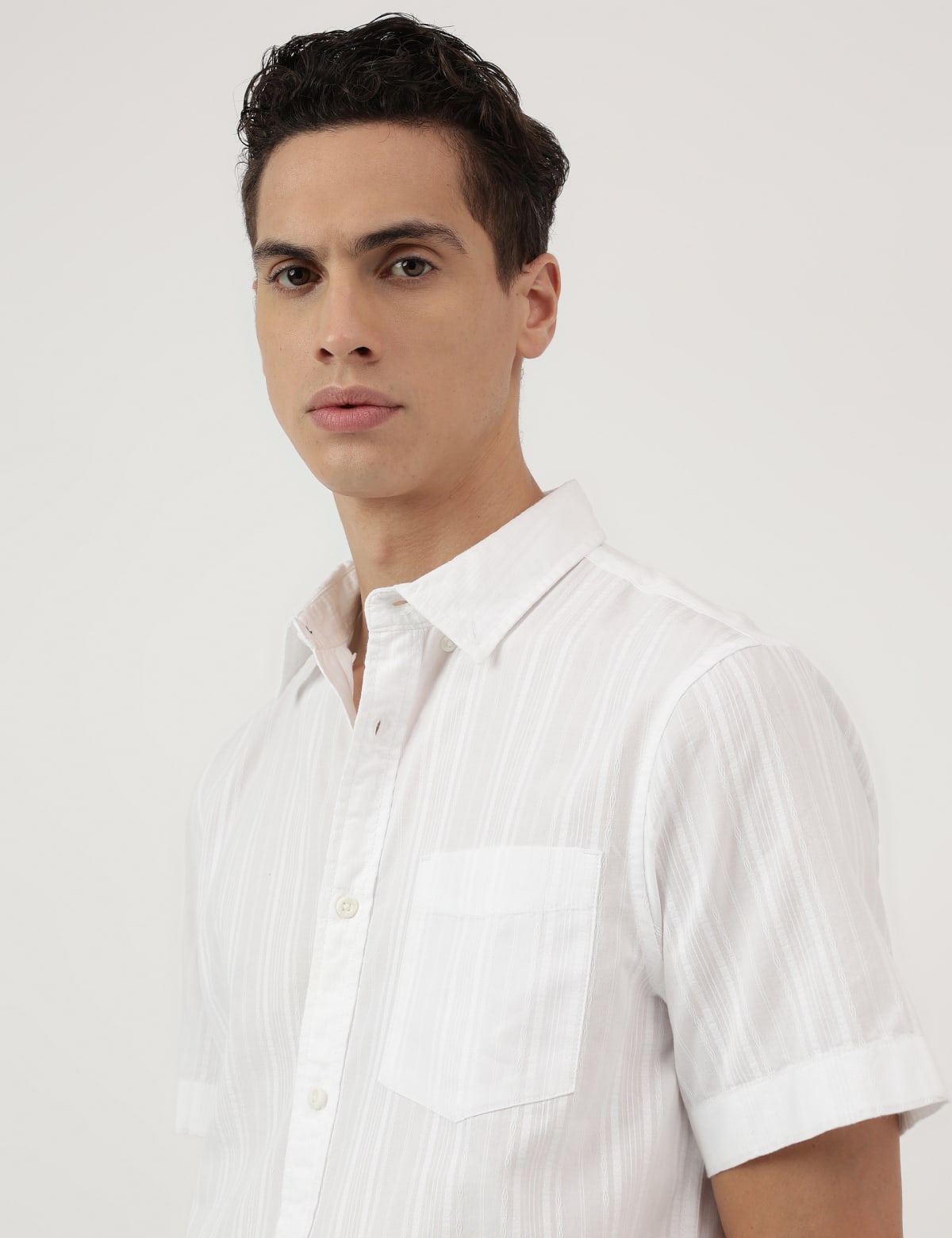 

Marks & Spencer Pure Cotton Stripes Button Down Shirt (MALE, WHITE, S)