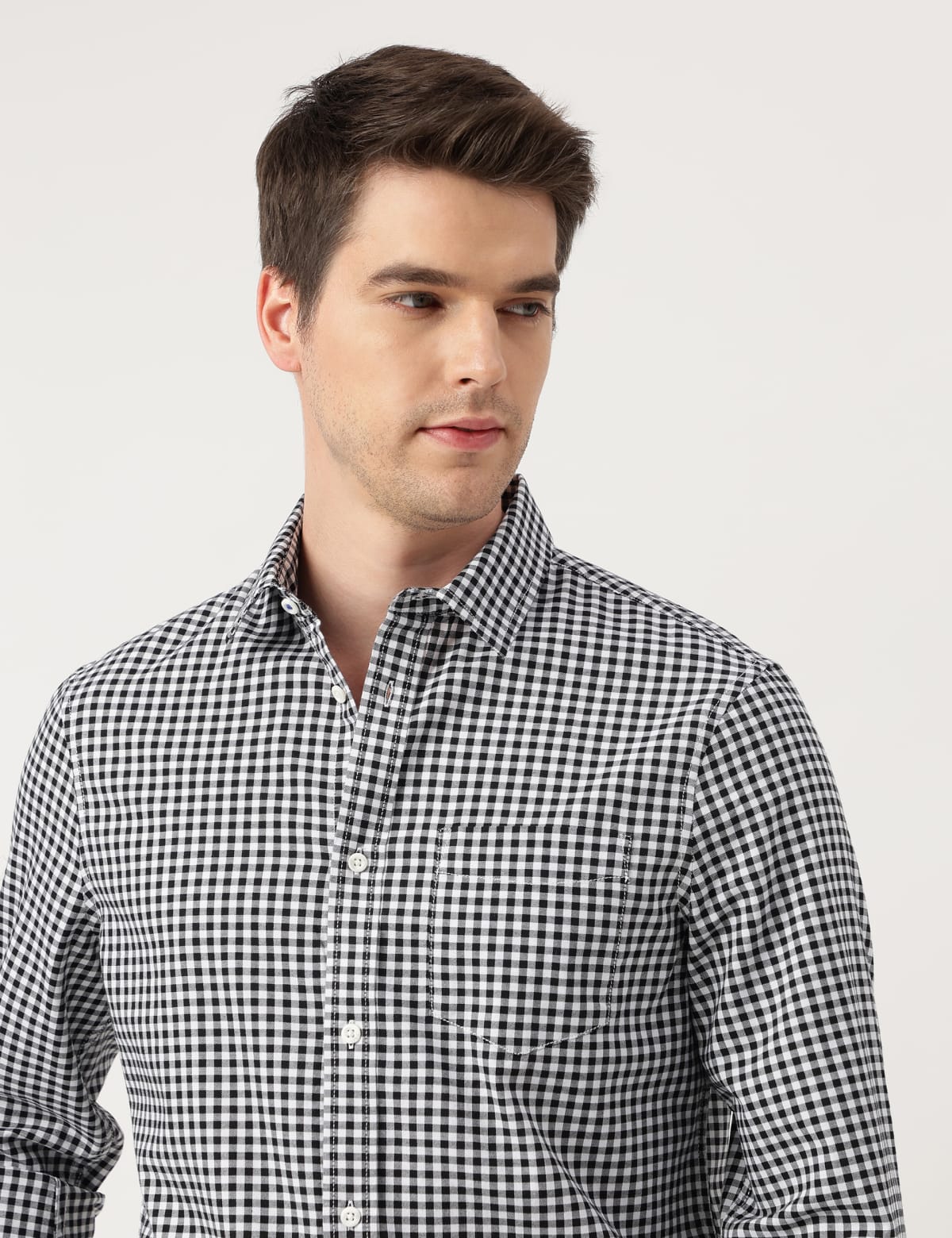 

Marks & Spencer Pure Cotton Checks Spread Collar Shirt (MALE, BLACK MIX, S)