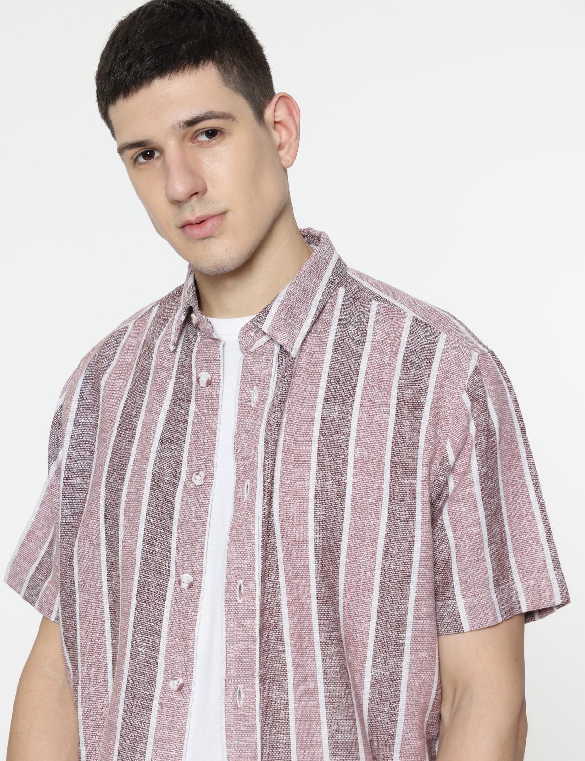 

Marks & Spencer Relaxed Fit Linen Mix Stripes Shirt (MALE, BERRY, M)