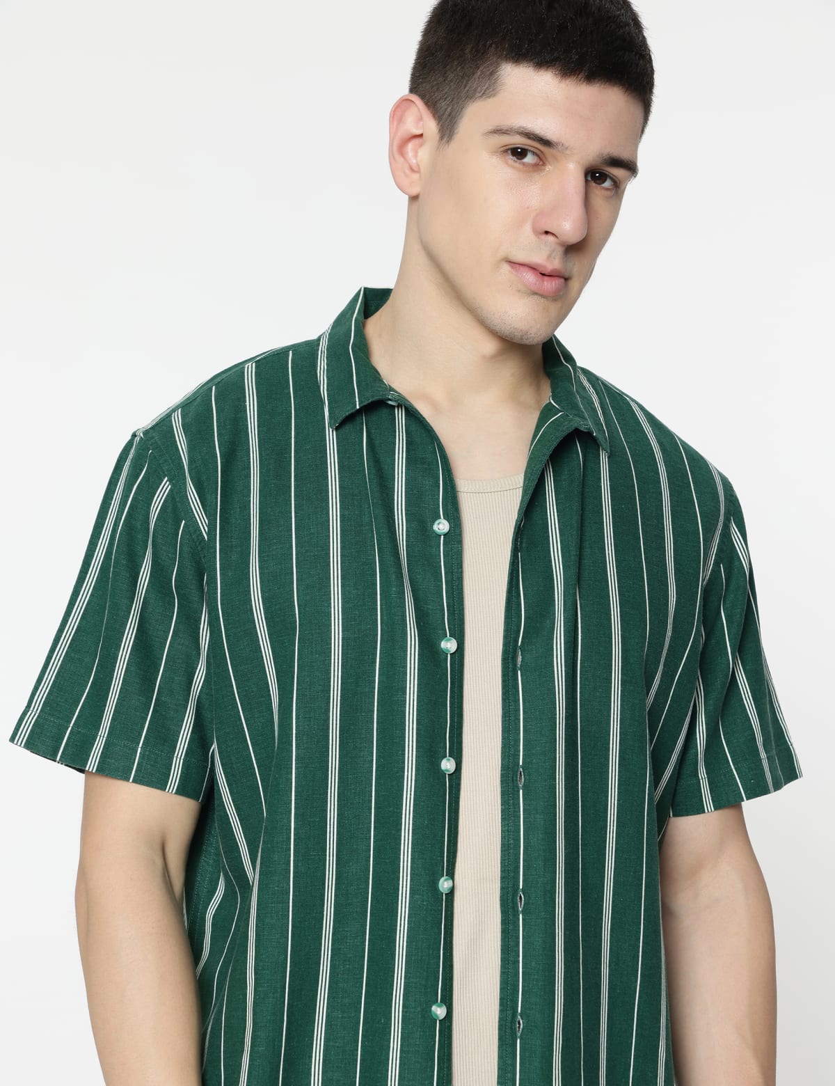 

Marks & Spencer Relaxed Fit Linen Mix Stripes Shirt (MALE, GREEN MIX, S)