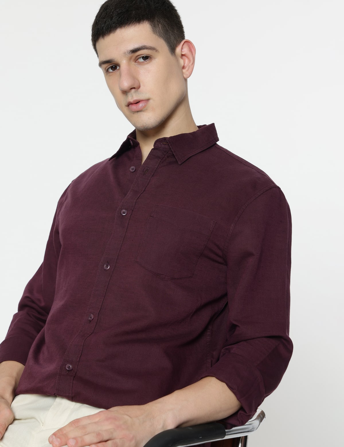 

Marks & Spencer Linen Mix Plain Shirt (MALE, BERRY, S)