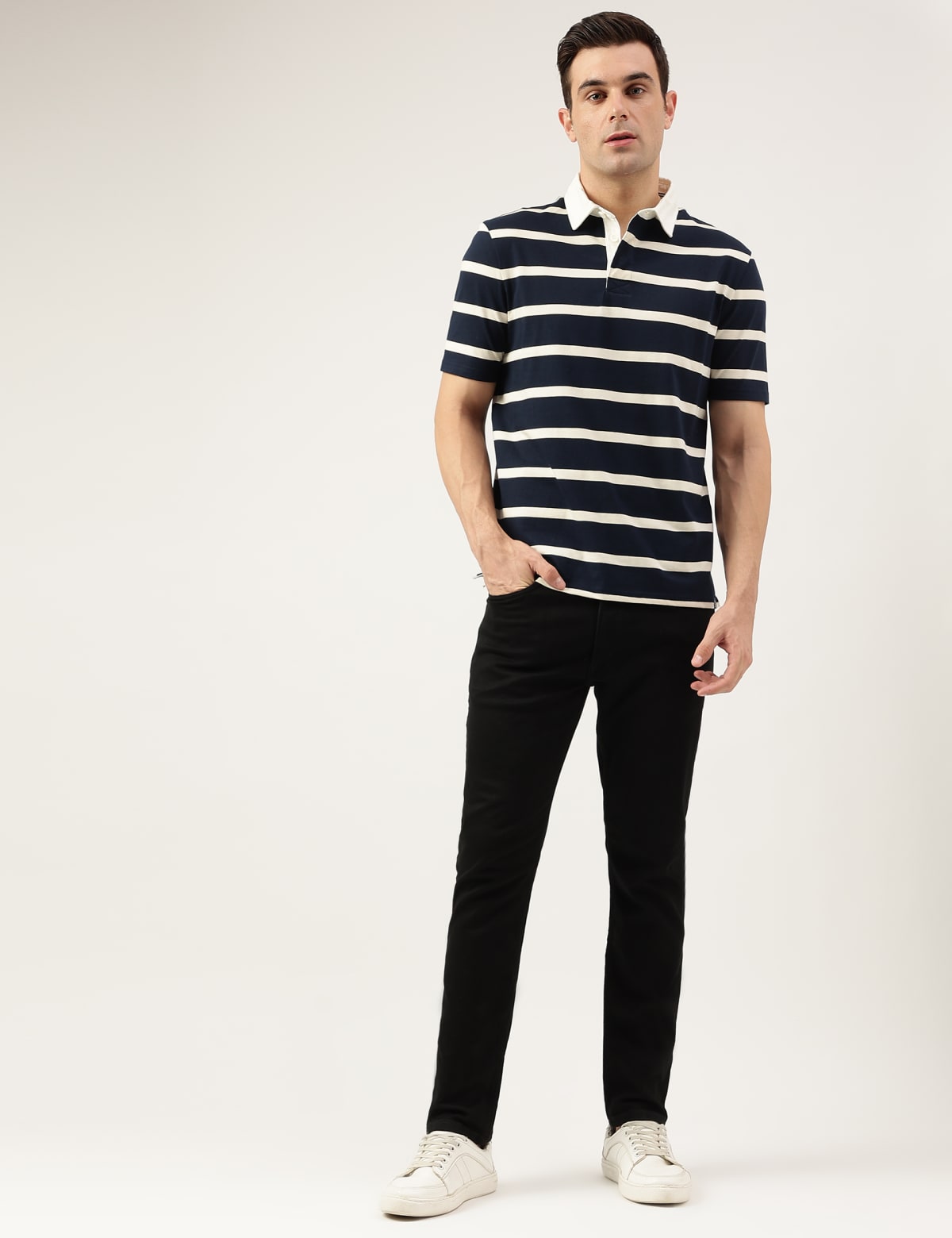 

Marks & Spencer Regular Fit Pure Cotton Stripes Polo Collar Tshirt (MALE, DARK NAVY, XXL-REG)