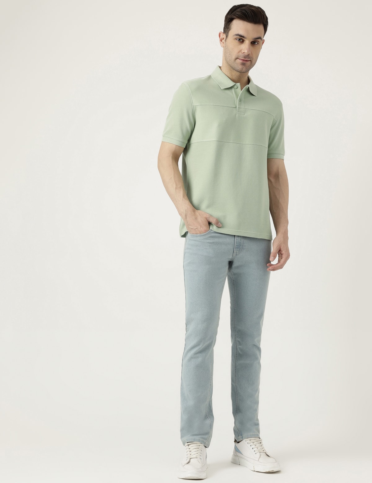 

Marks & Spencer Pure Cotton Polo Neck Solid T-Shirt (MALE, SOFT GREEN, S)