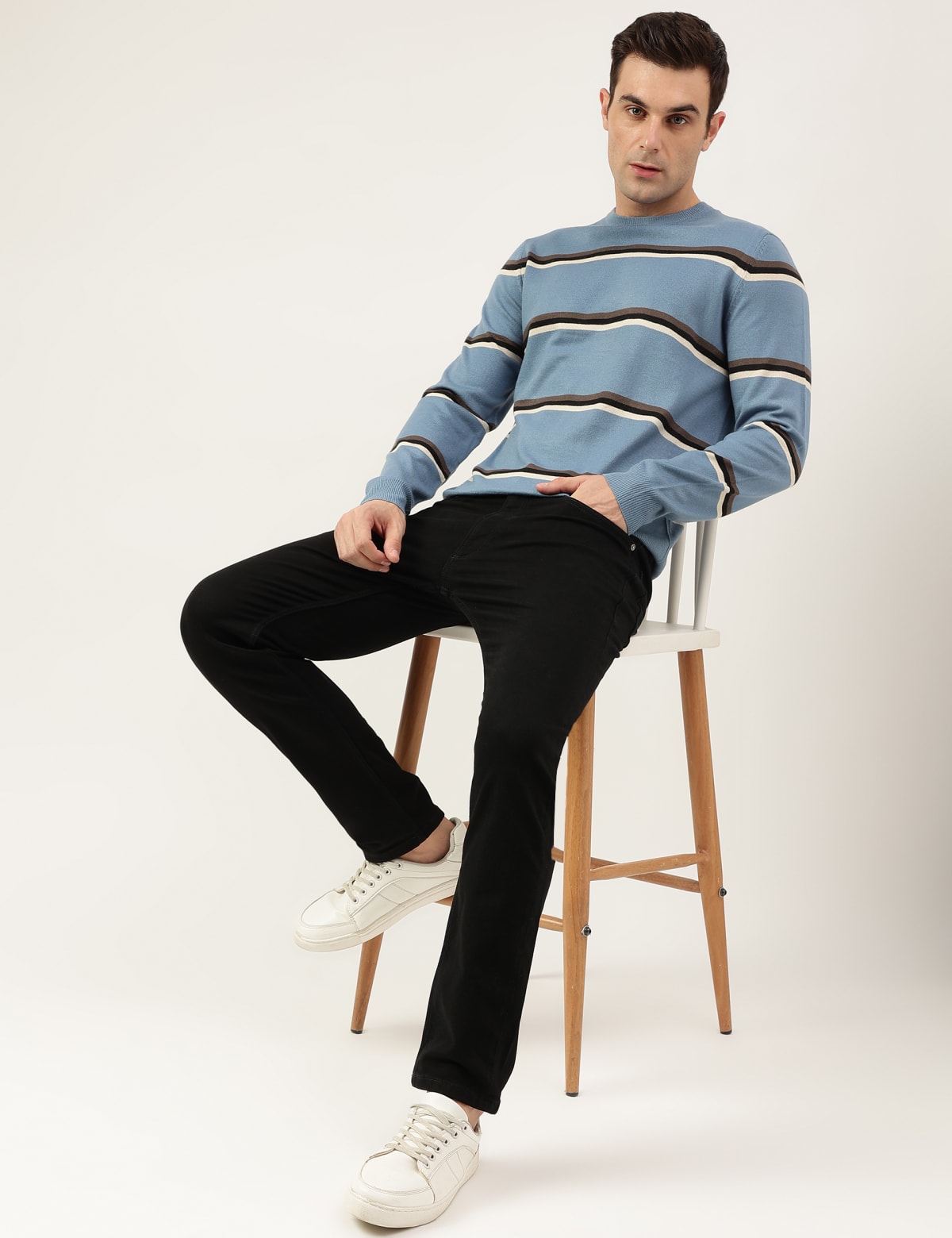 

Marks & Spencer Pure Acrylic Stripes Round Neck Jumper (MALE, BLUE MIX, S-REG)