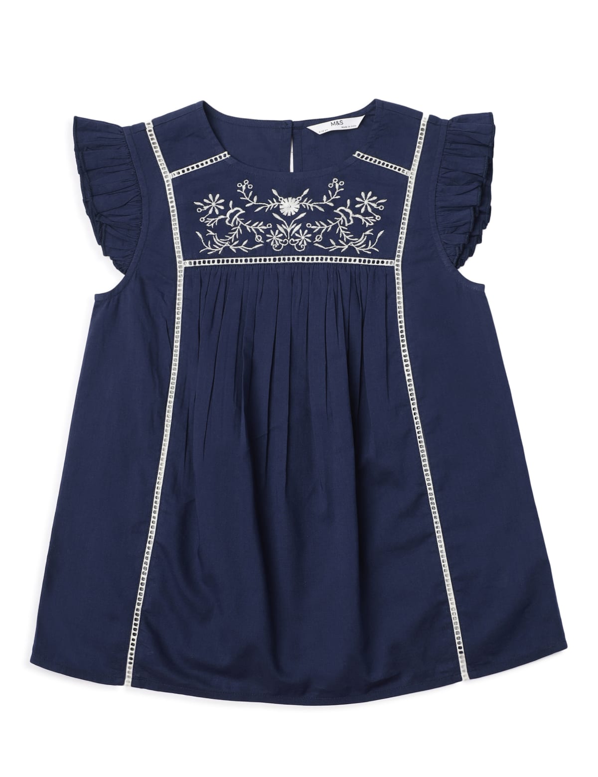 

Marks & Spencer Pure Cotton Embroidered Round Neck Top (GIRLS, INDIGO, 13-14)