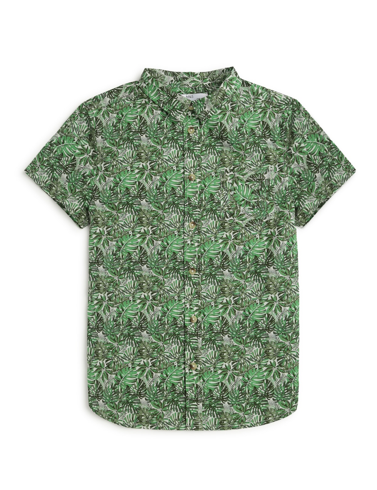 

Marks & Spencer Pure Cotton Tropical Spread Collar Shirt (BOYS, GREEN MIX, 11-12)