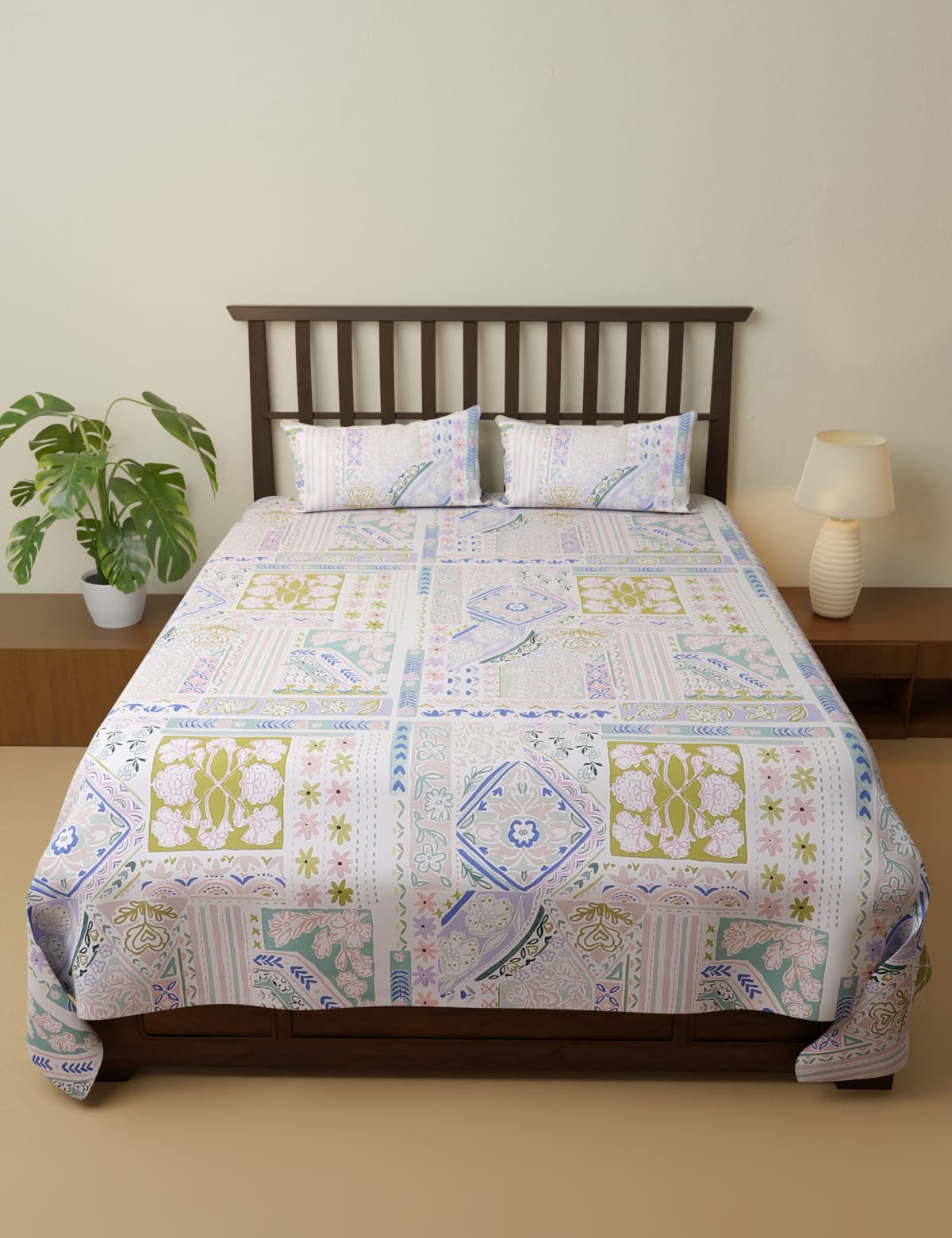 

Marks & Spencer Pure Cotton Printed King Size Bedsheet Set (MULTI, 5FT)