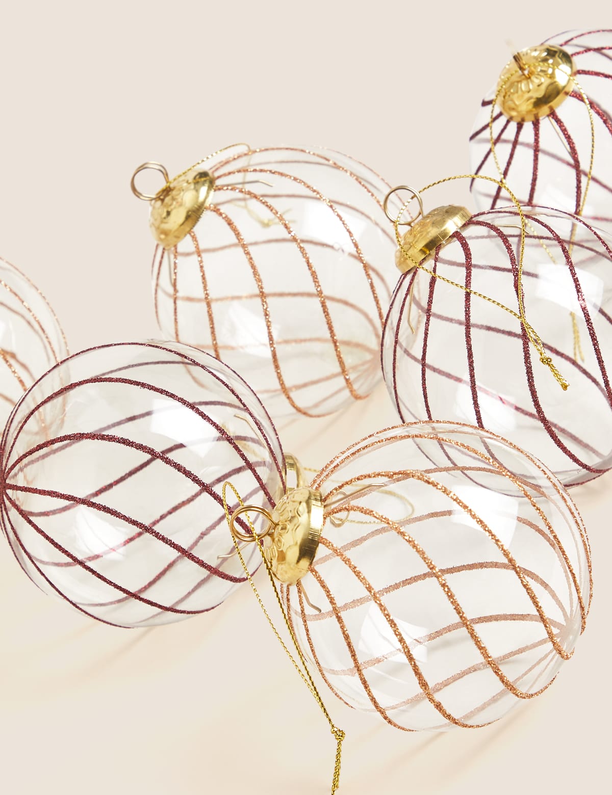 

Marks & Spencer 6pk Glitter Stripe Glass Baubles (GOLD MIX)