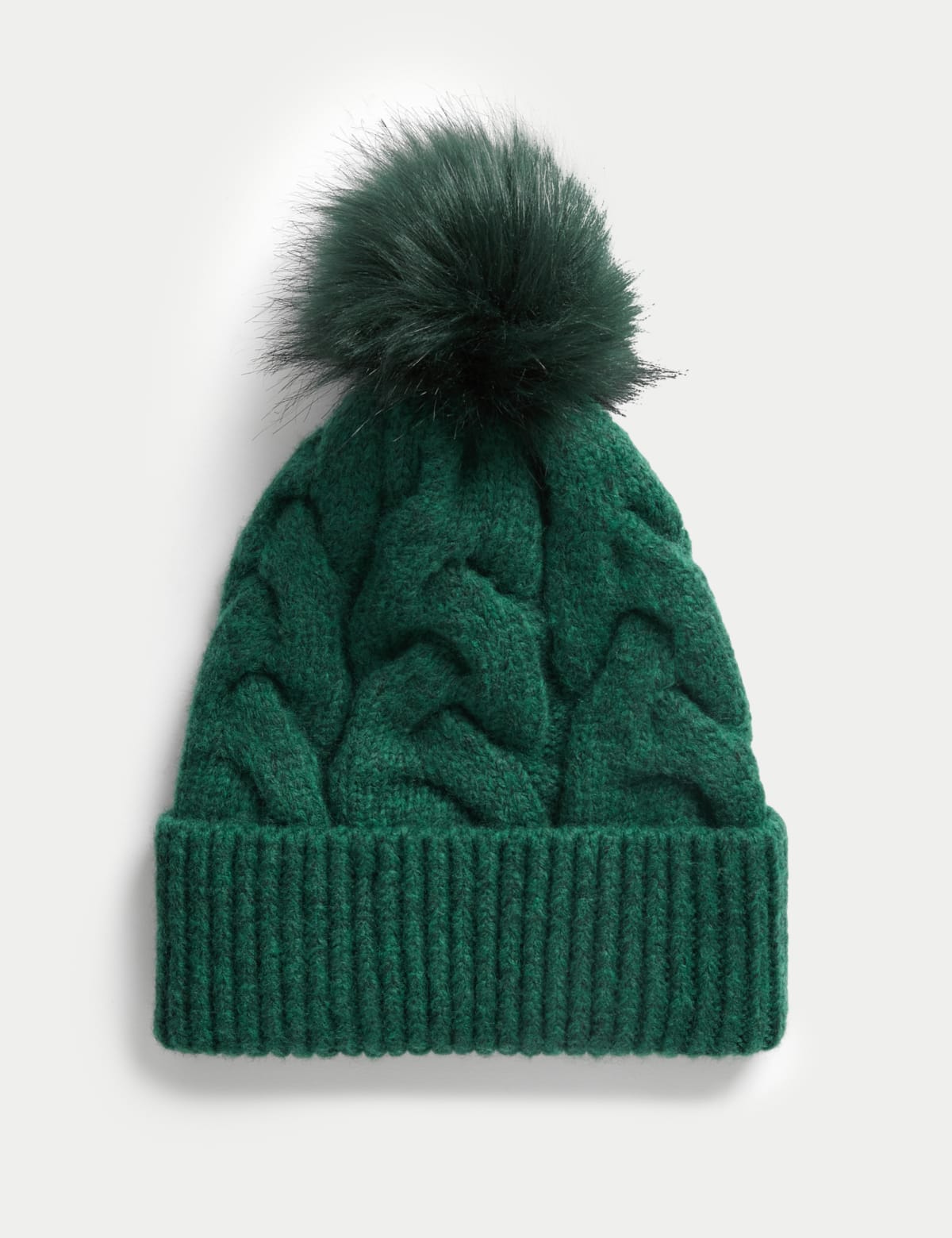 

Marks & Spencer Knitted Cable Faux Fur Pom Hat (FEMALE, GREEN)