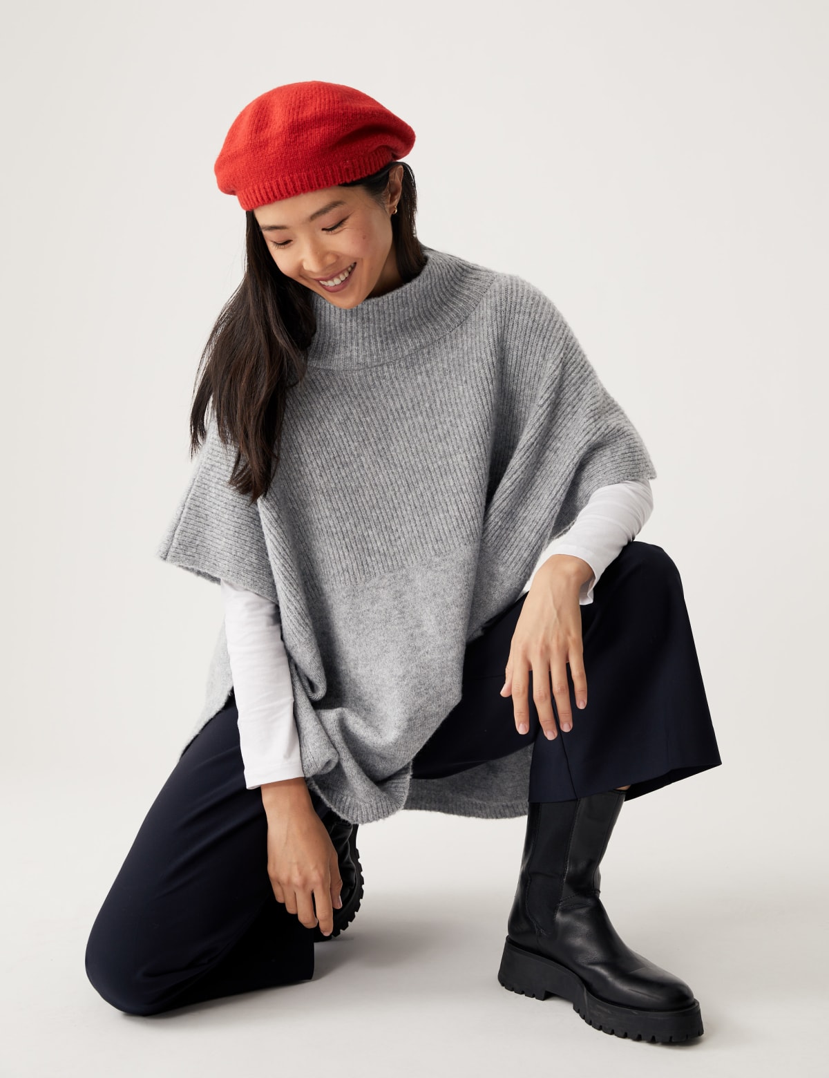 

Marks & Spencer Knitted High Low Poncho (FEMALE, GREY)