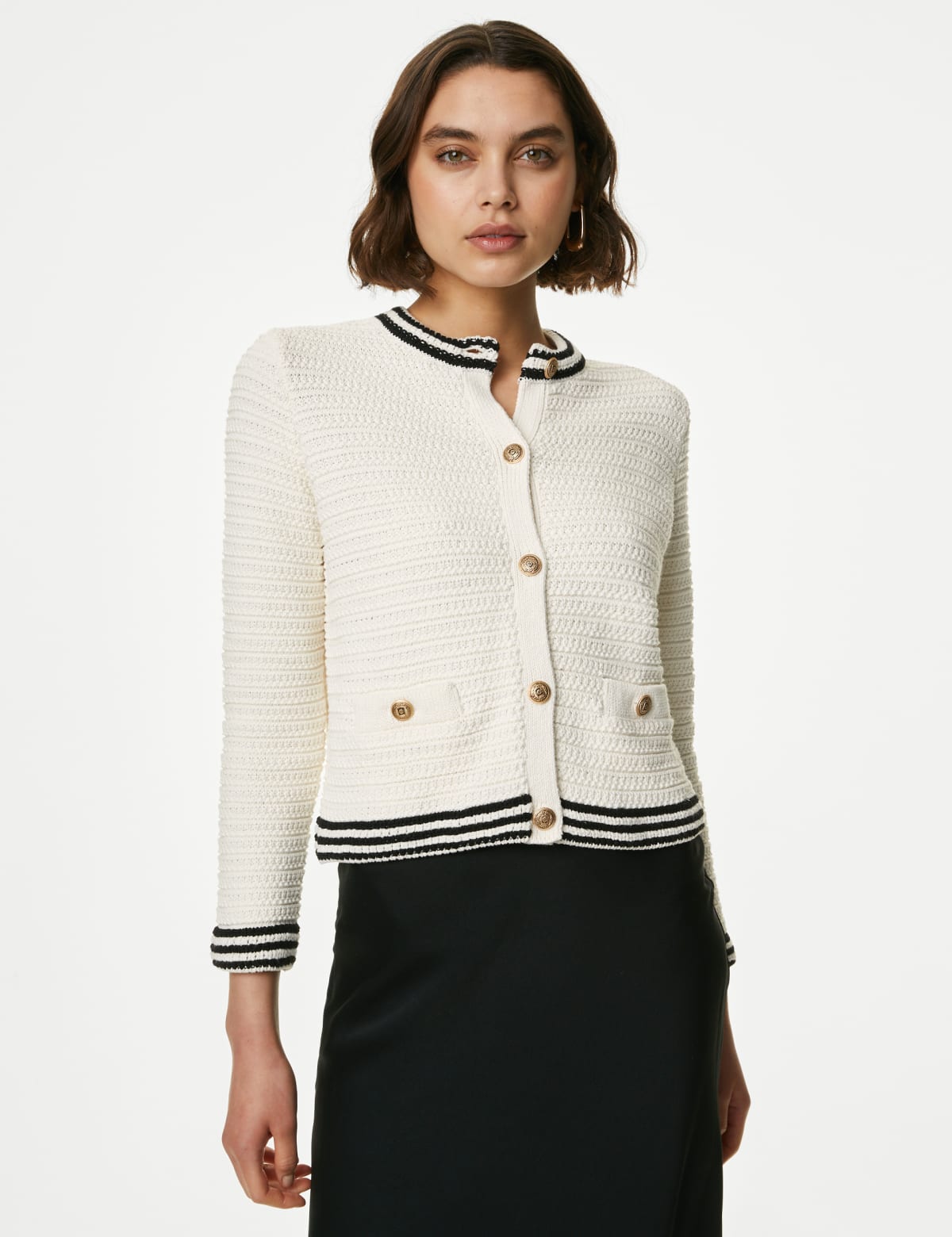 

Marks & Spencer Cotton Blend Textured Crew Neck Cardigan (FEMALE, IVORY MIX, XS)