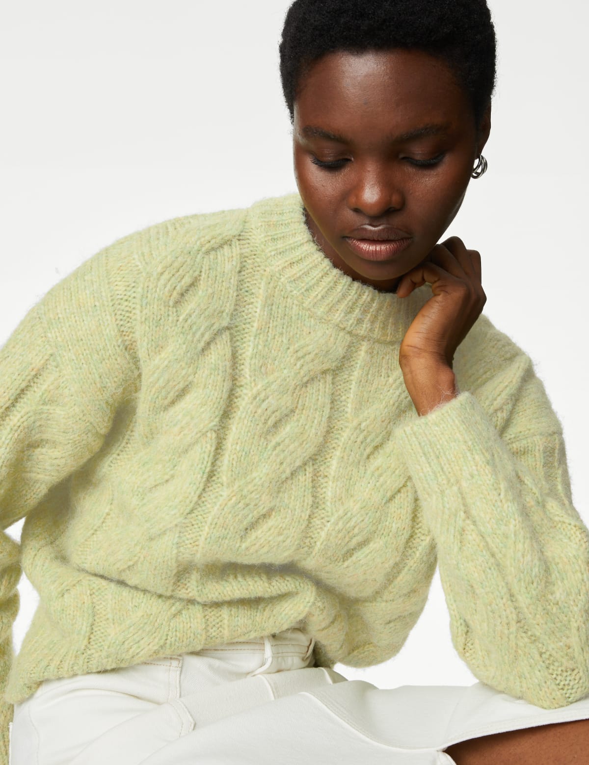 

Marks & Spencer Cable Knit Crew Neck Jumper (FEMALE, SOFT LIME, S)