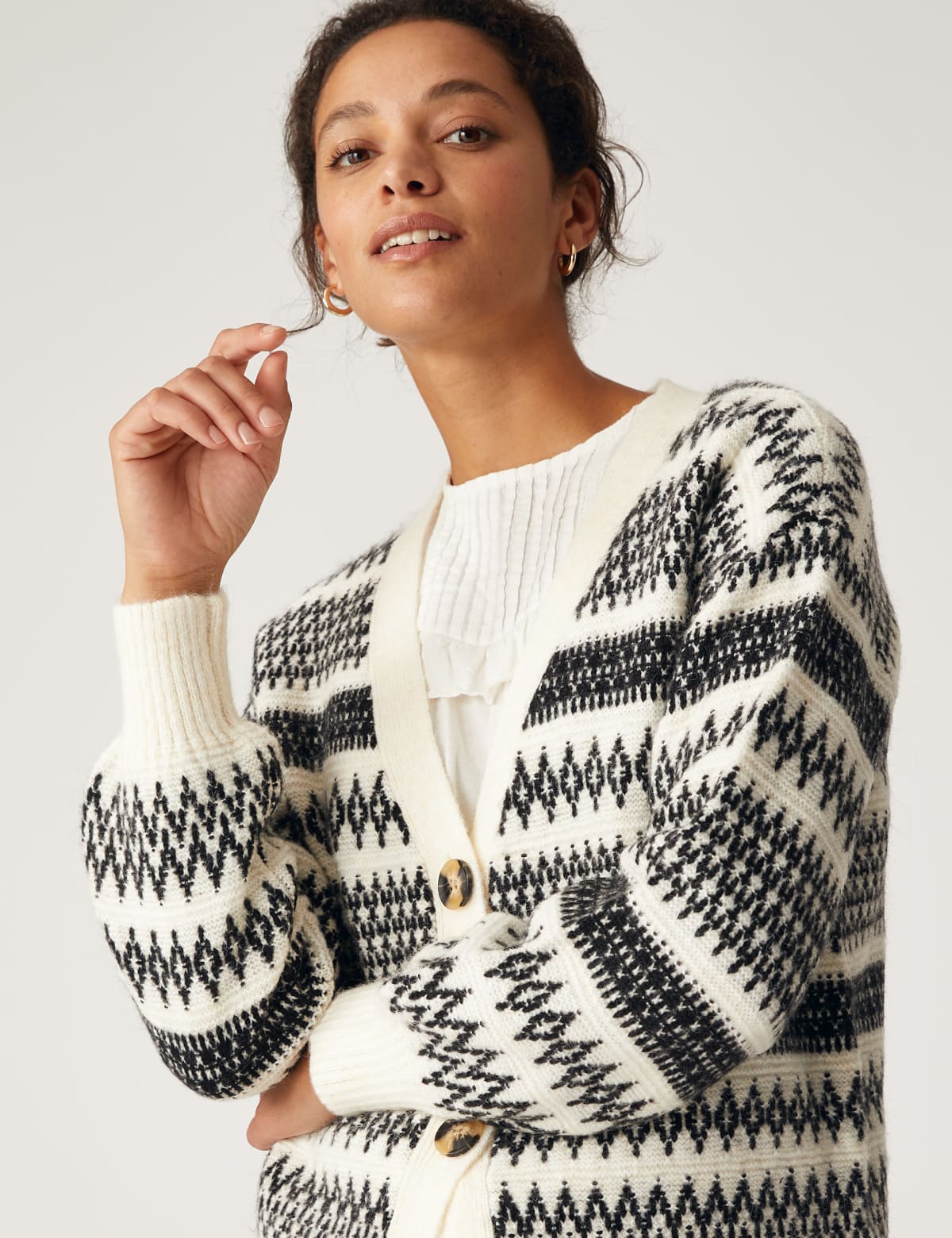 

Marks & Spencer Recycled Blend Fair Isle V-Neck Cardigan (FEMALE, CREAM MIX, L)